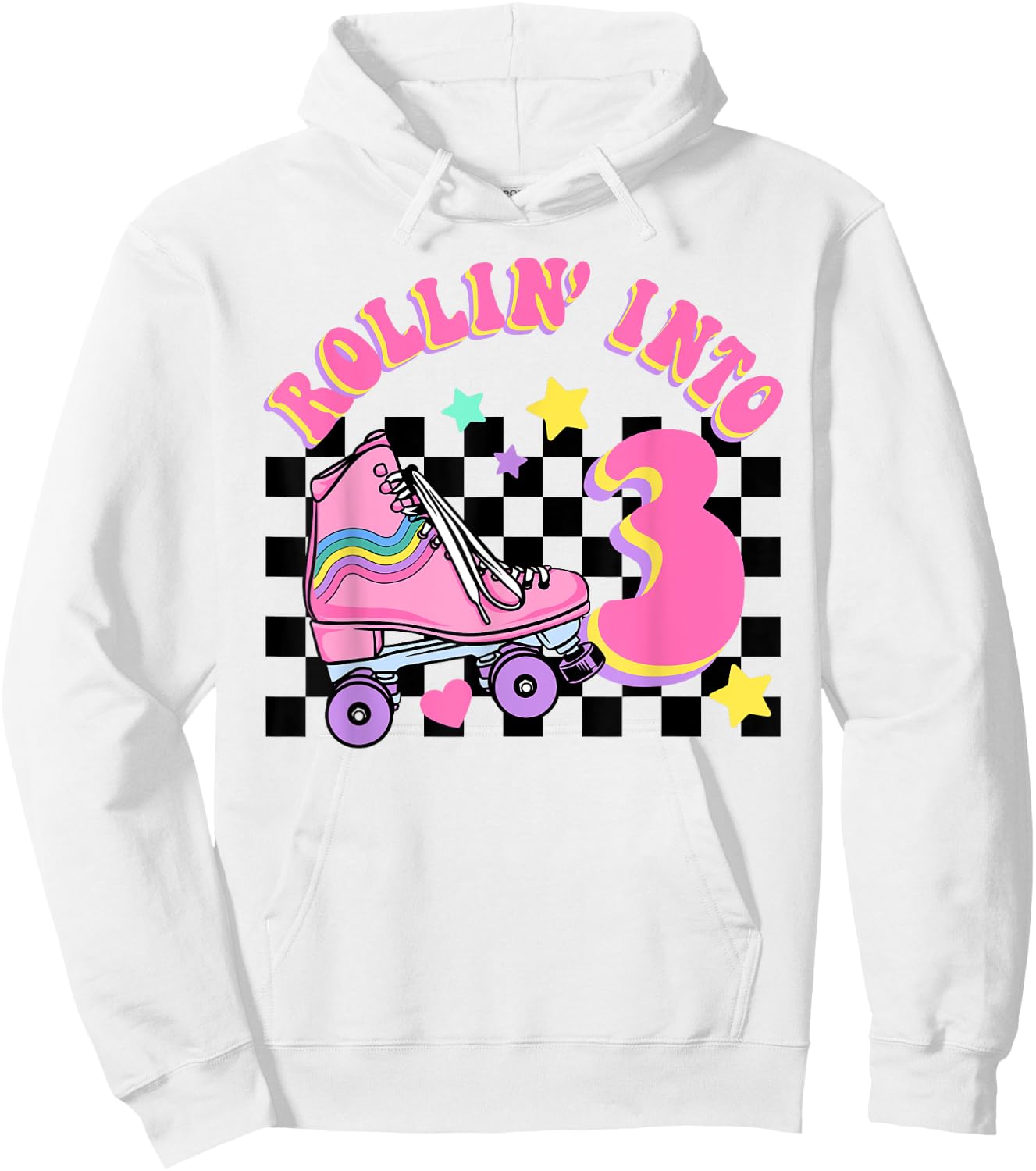 Rolling Into 3 Years Old Skater Groovy Birthday Girls Kids Hoodie - Hoodie | White