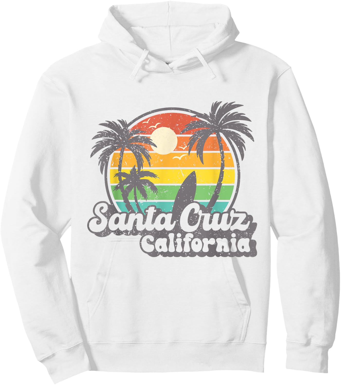 Retro Vintage Surfing & Skateboard Graphic Design Santa Cruz Hoodie - Hoodie | White