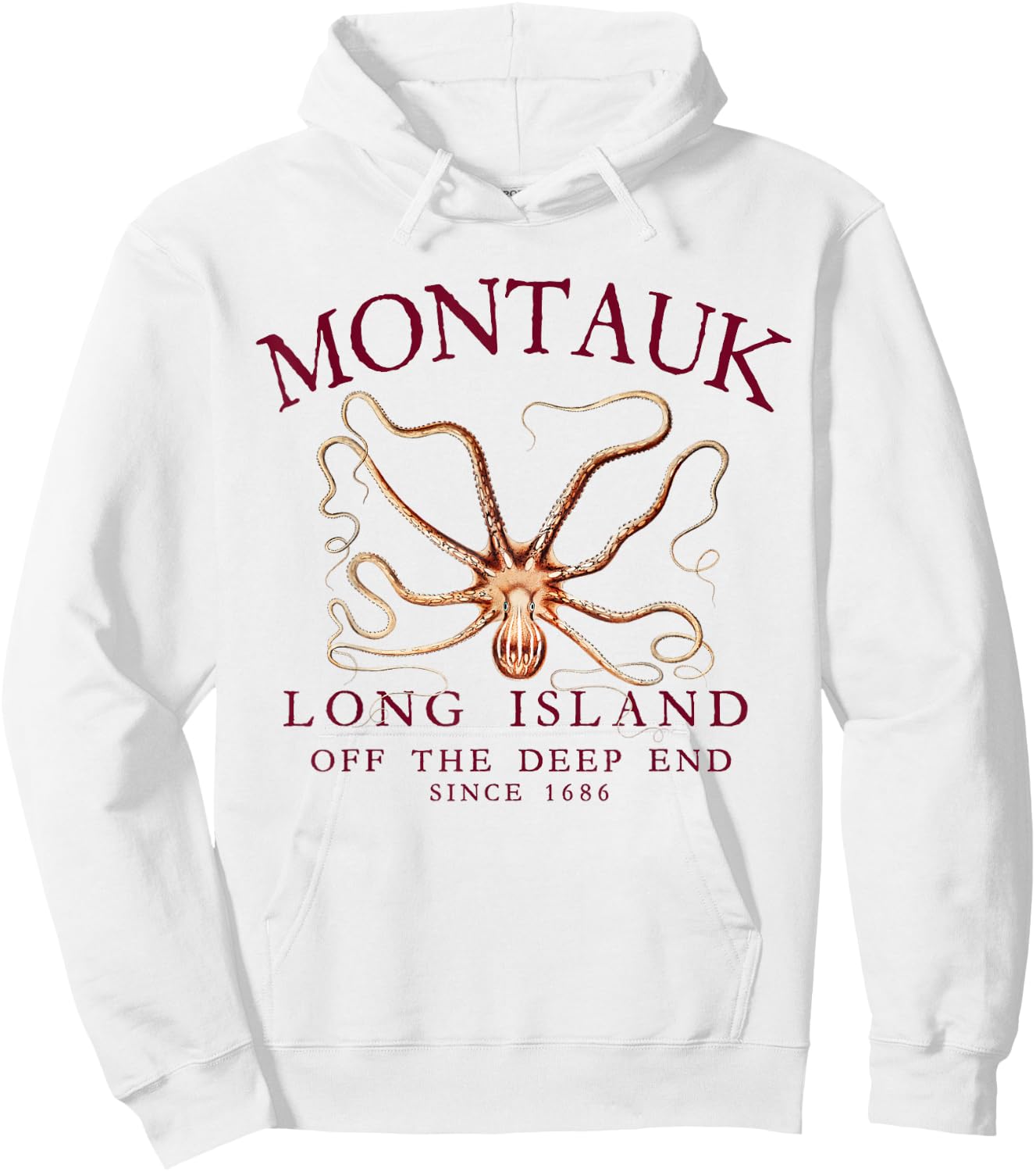 Montauk LI Off The Deep End Kraken Octopus Fishing Burgundy Hoodie - Hoodie | White