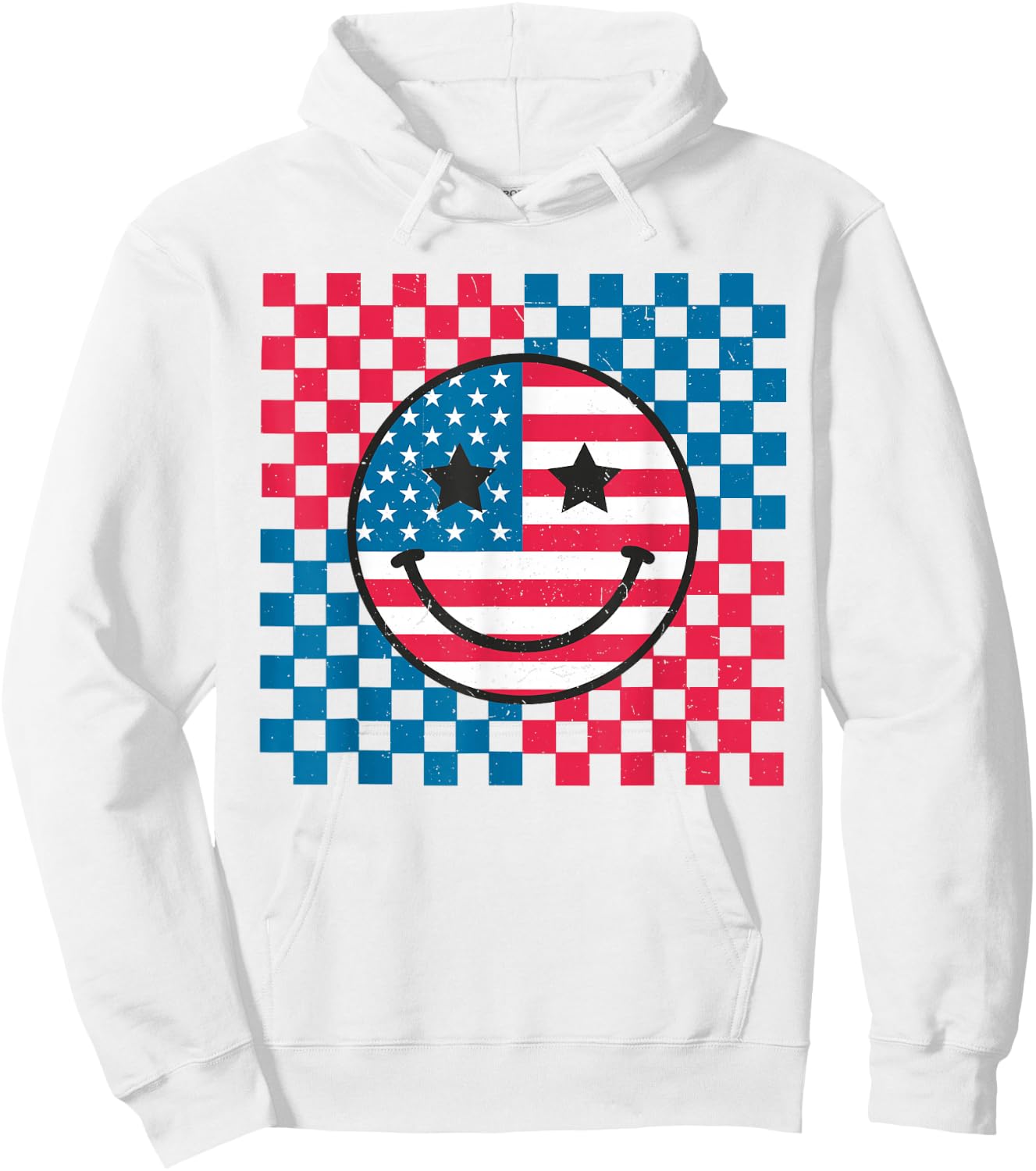 USA Checkerboard 4th Of July Happy Face American Girls Kids Men Hoodie - Hoodie | White