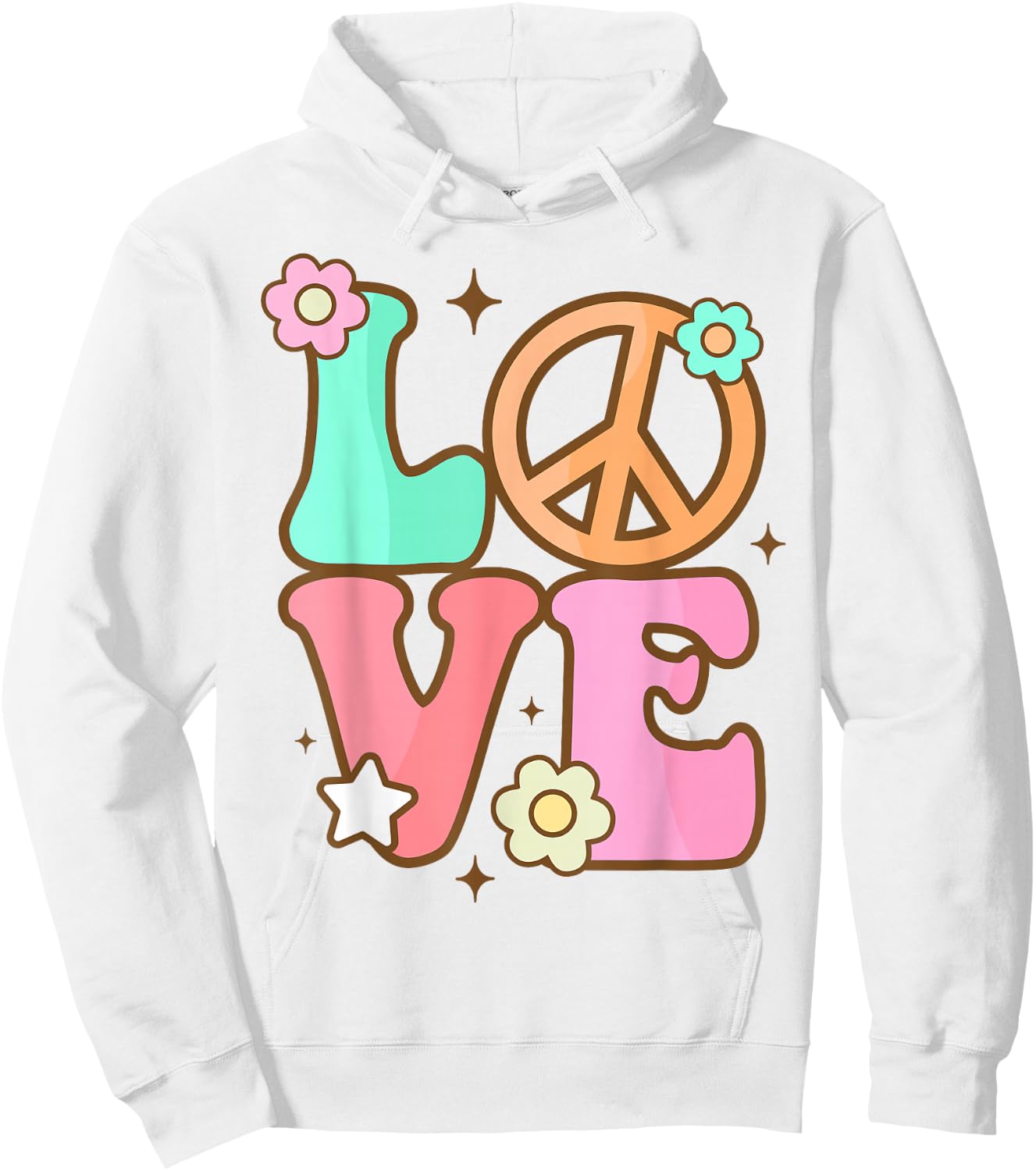 Peace Sign Love 60s 70s Costume Groovy Hippie Theme Party Hoodie - Hoodie | White