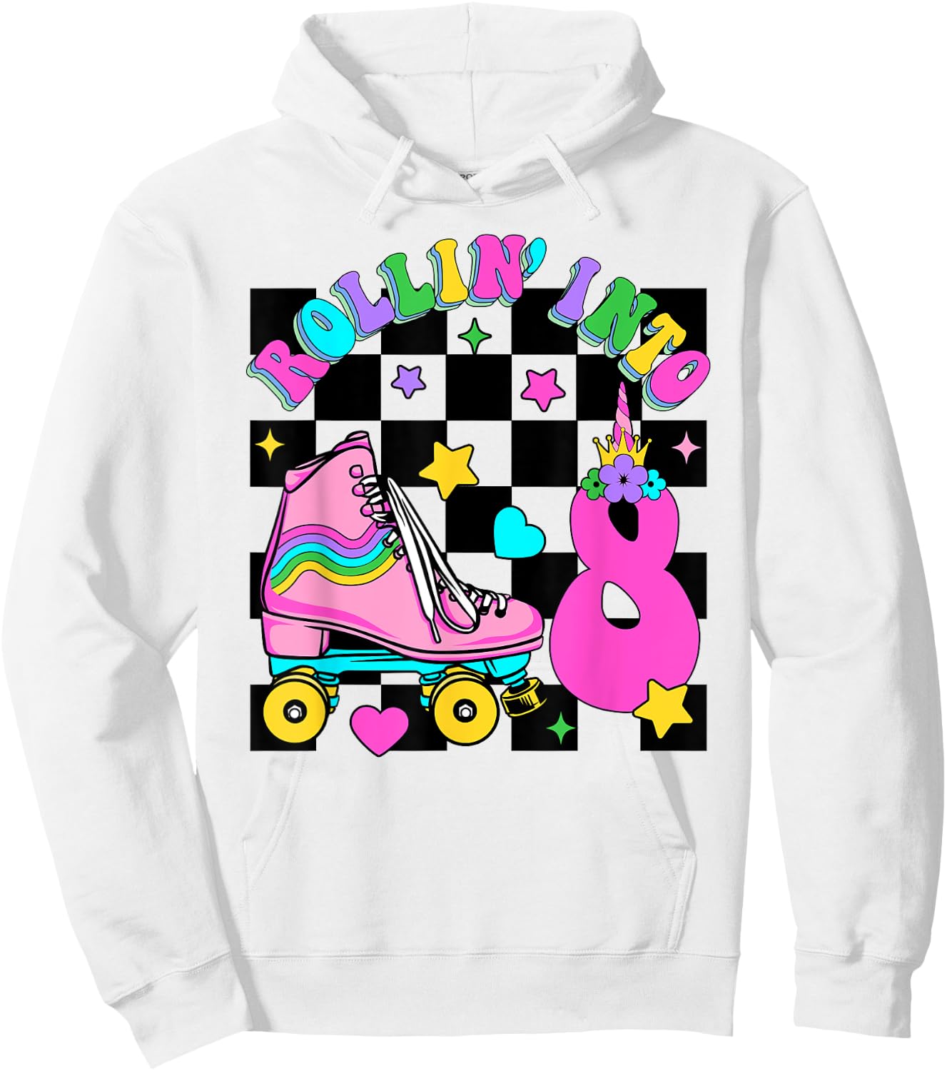 Rolling Into 8 Years Old Skater 8th Birthday Kids Girls Hoodie - Hoodie | White