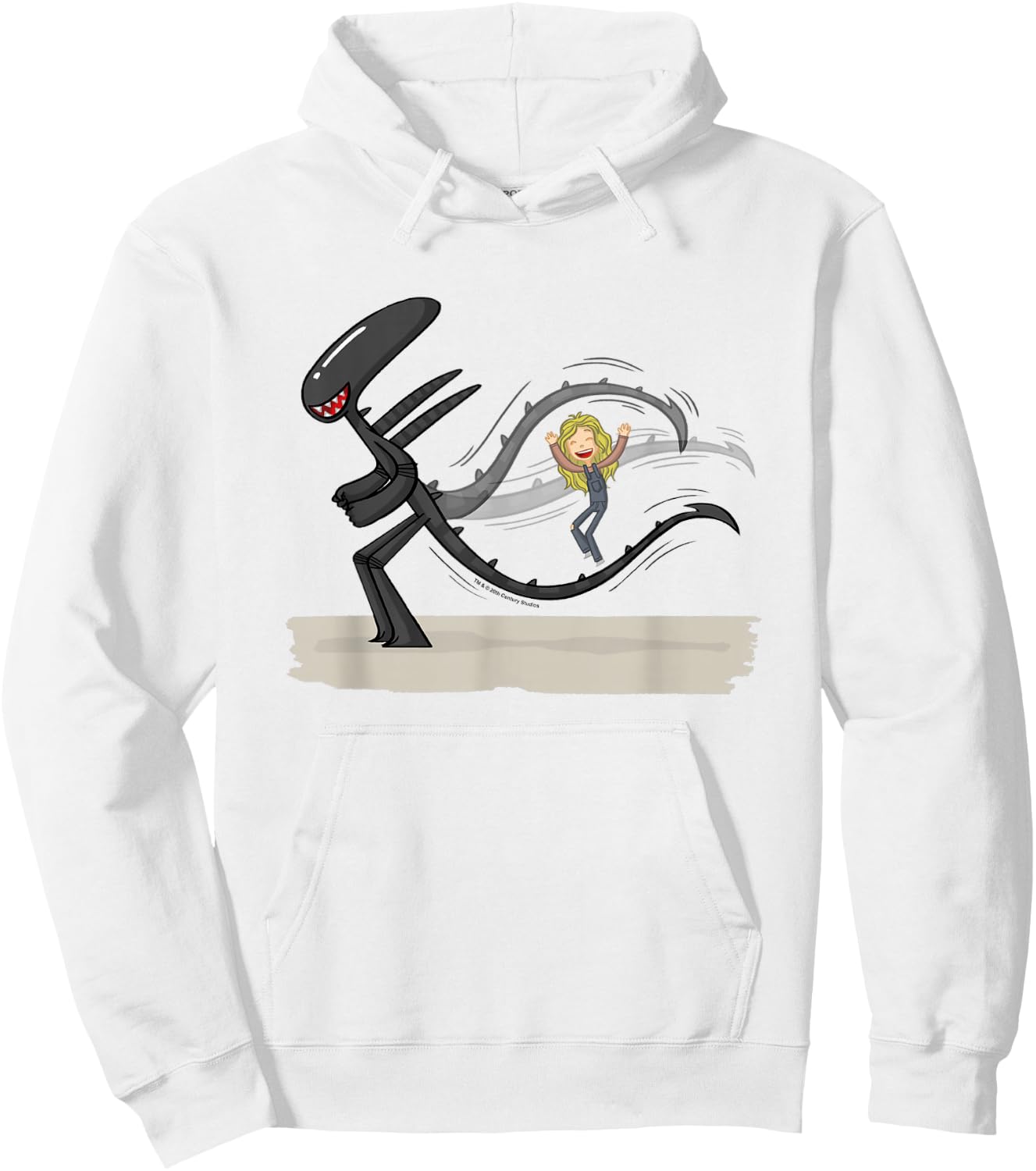 Aliens Cute Animated Xenomorph Jump Tail Big Chest Logo Hoodie - Hoodie | White