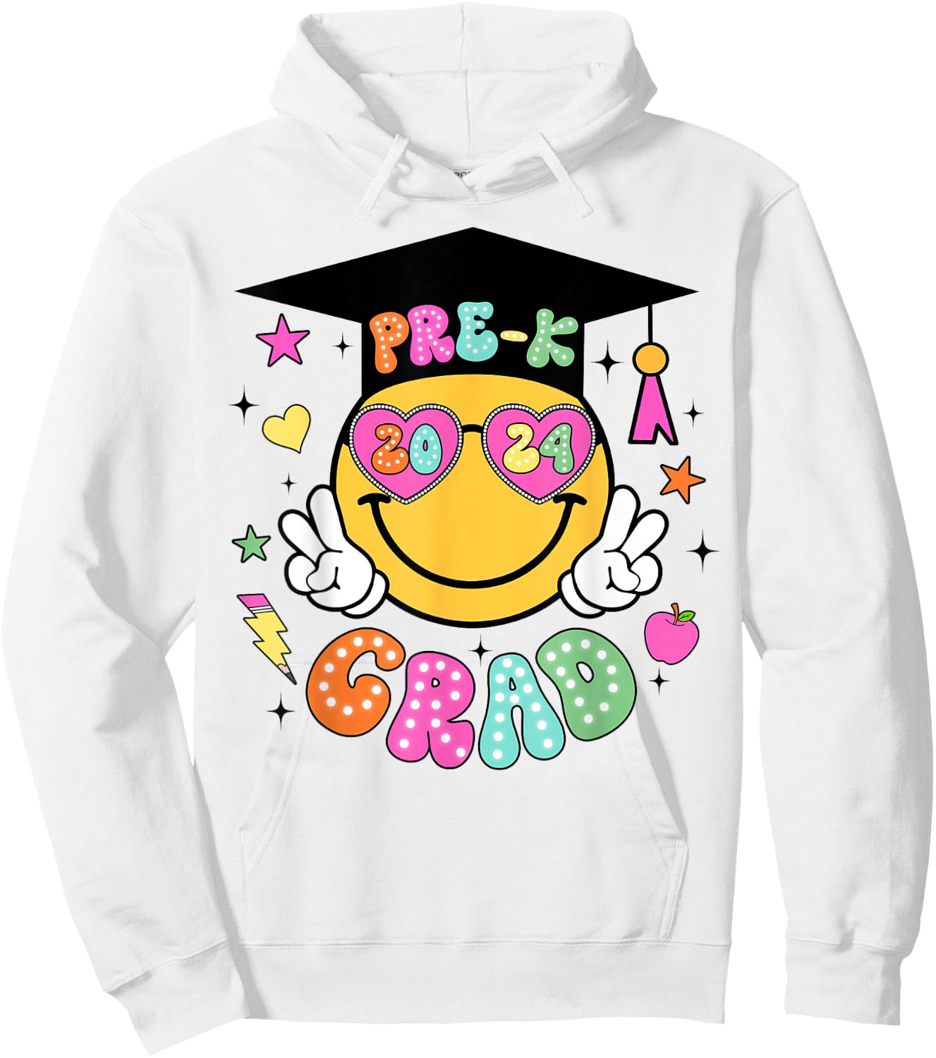 Groovy Pre-K Graduate Happy Face Graduation 2024 Grad Hoodie - Hoodie | White