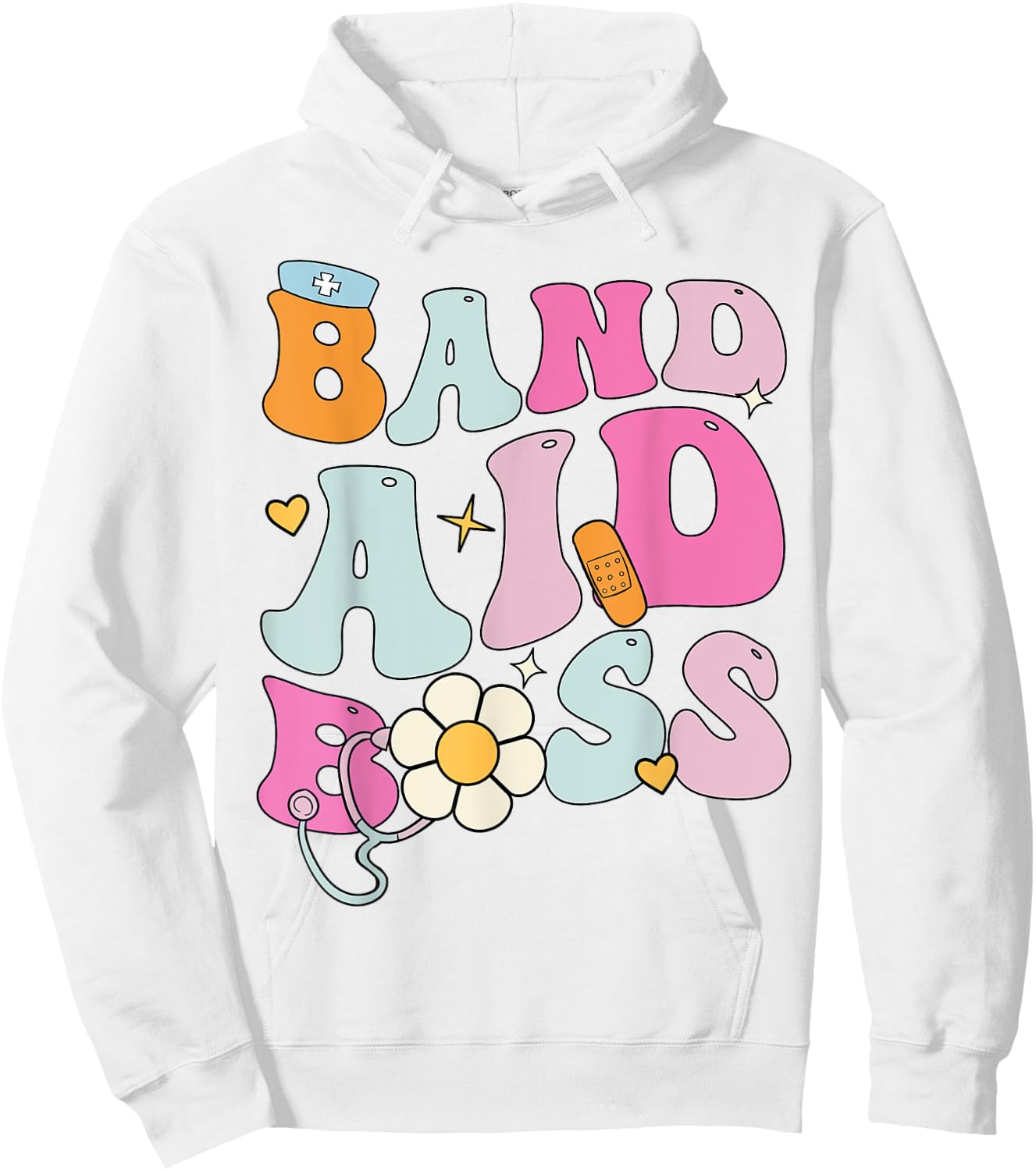 Groovy Band Aid Boss, Cute Back To School Nurse Hoodie - Hoodie | White