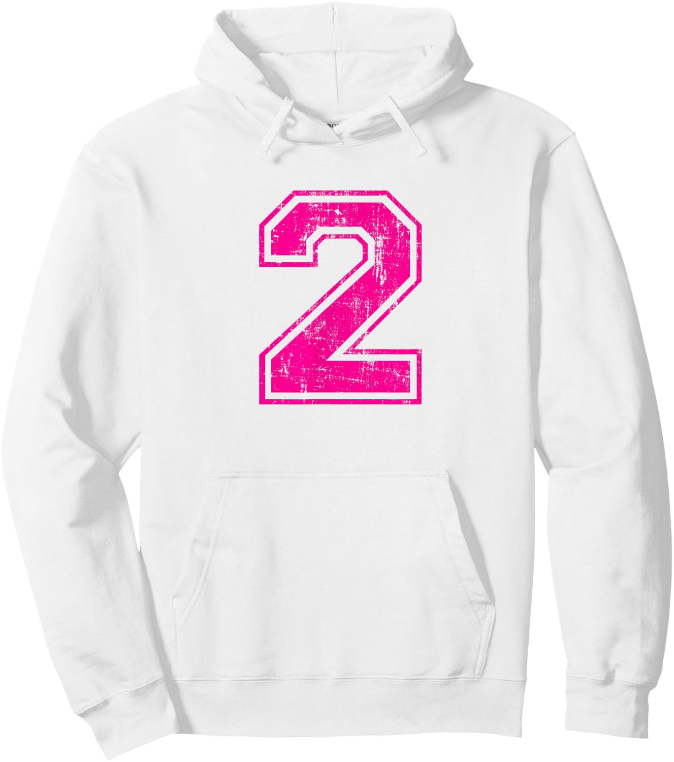 Number 2 Two Varsity Distressed Vintage Sport Team Player's Hoodie - Hoodie | White