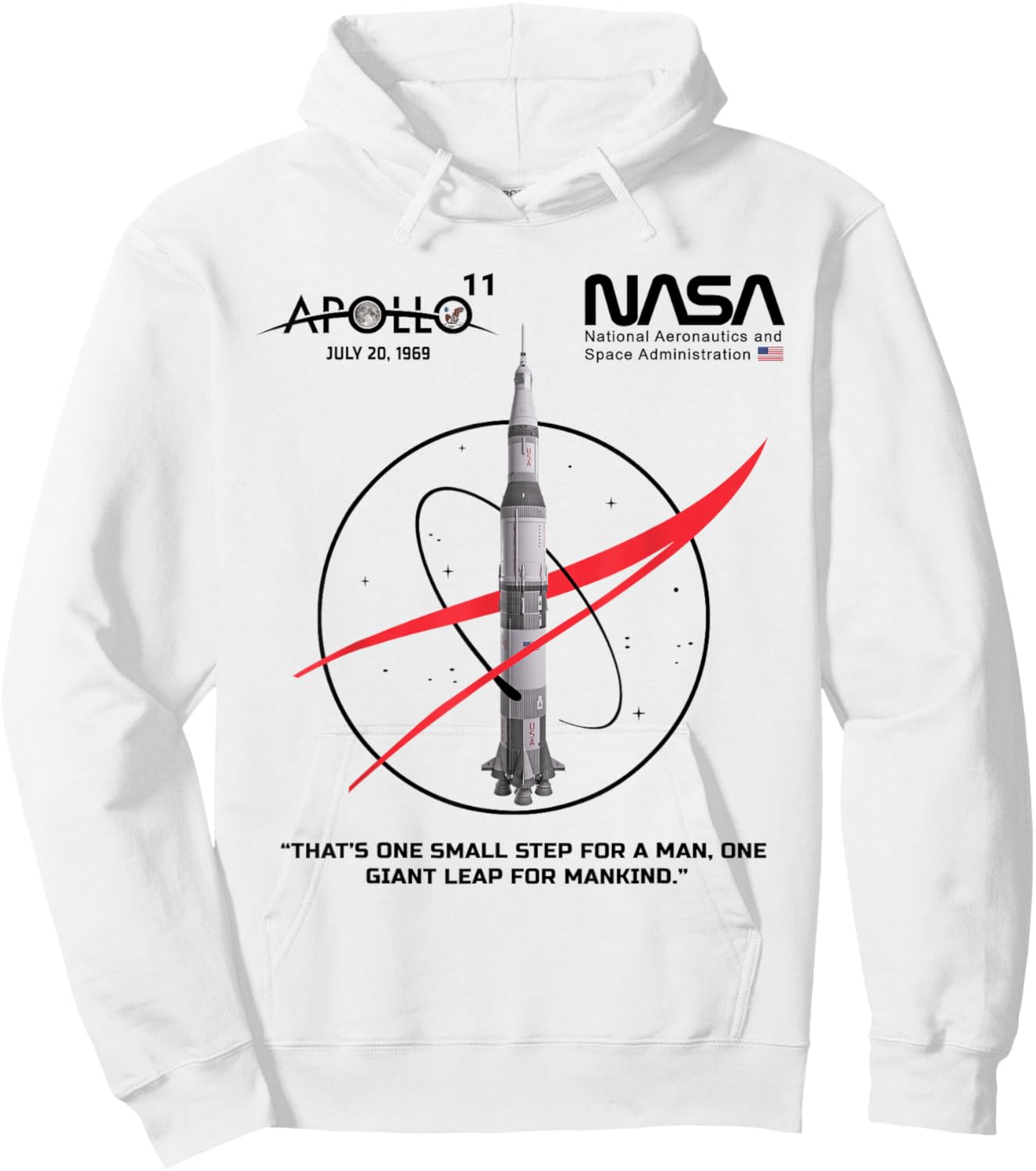 NASA Apollo 11 Mission Saturn V Rocket Worm Logo Hoodie - Hoodie | White