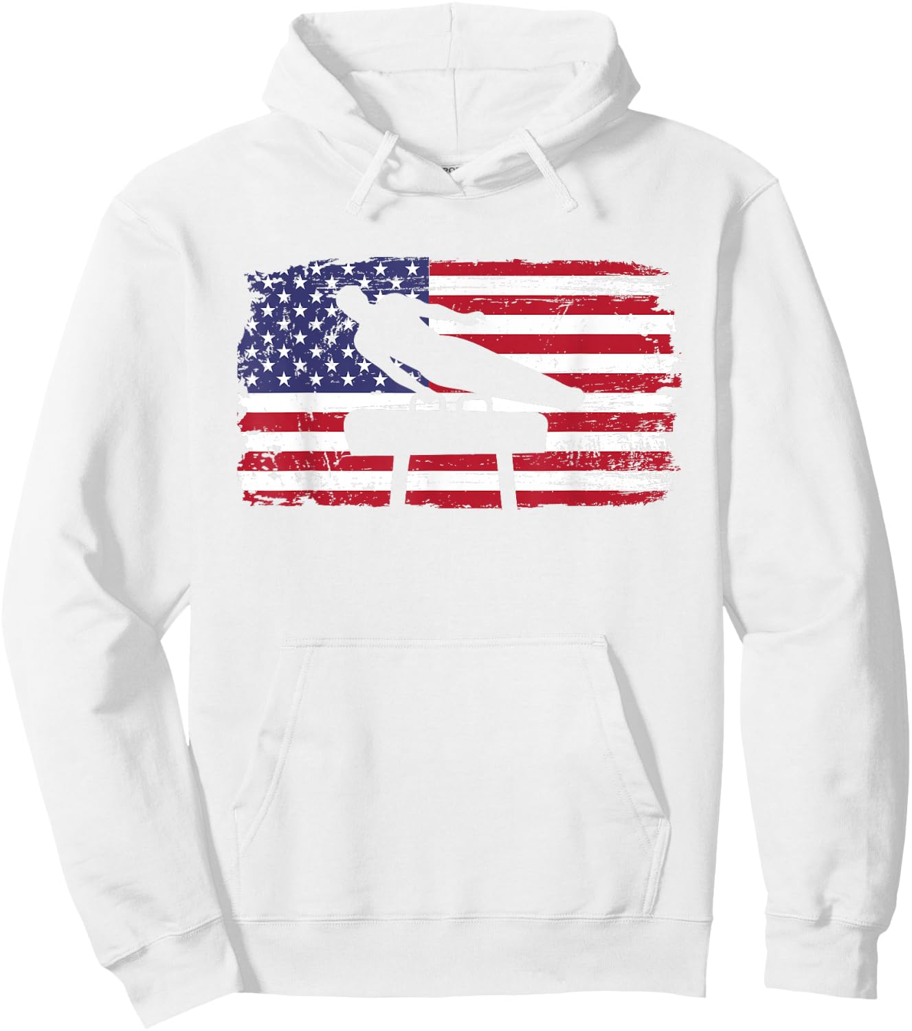 Gymnastics Pommel Horse Guy USA American Flag Sports Team Hoodie - Hoodie | White
