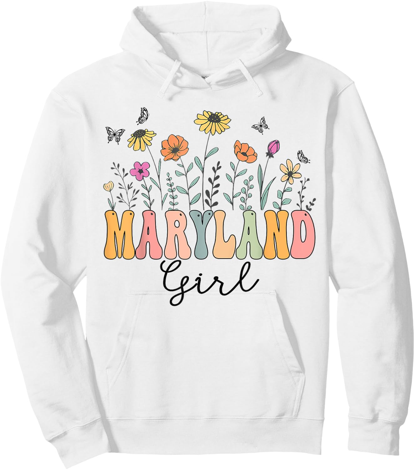 Maryland Girl Wildflower Groovy Maryland Lover Hoodie - Hoodie | White