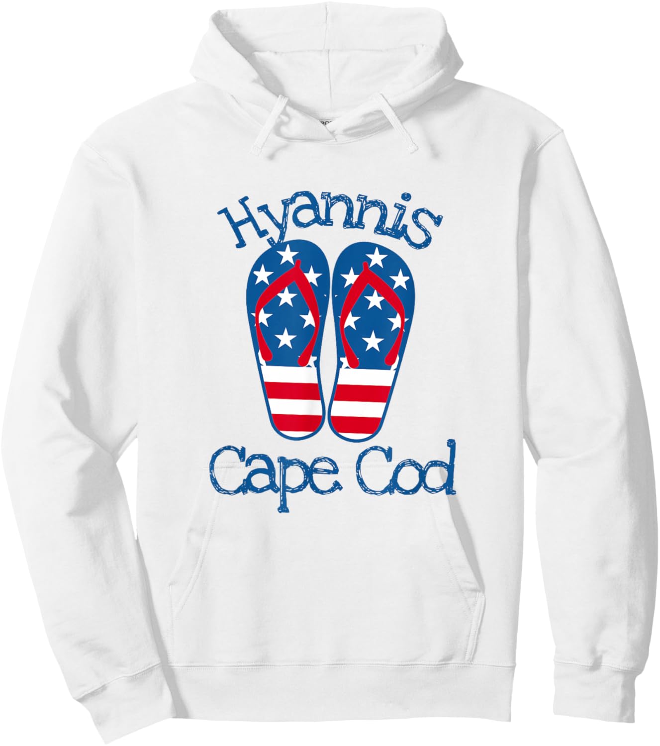 Hyannis Cape Cod Patriotic Beach Flip Flops American America Hoodie - Hoodie | White
