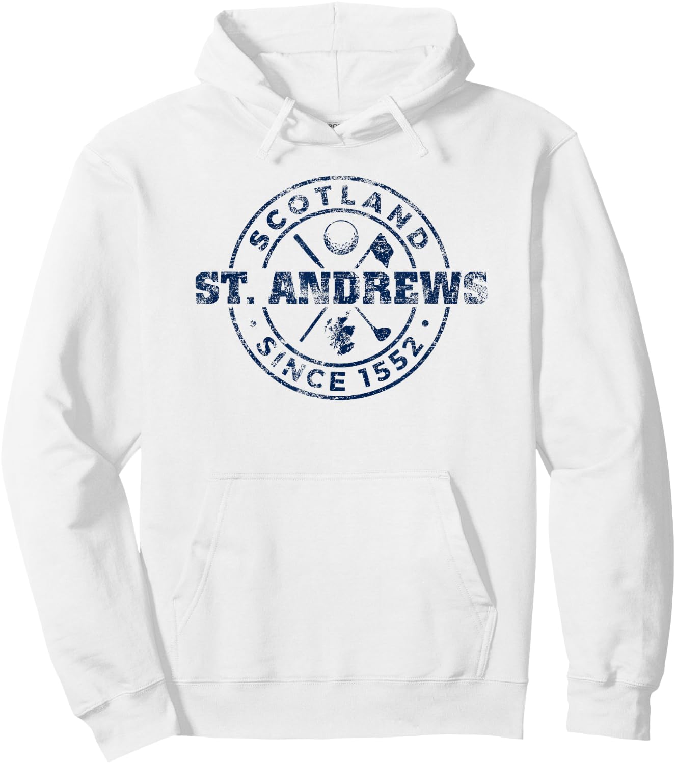St. Andrews Scotland Golf 1552 Navy Imprint Distressed Hoodie - Hoodie | White