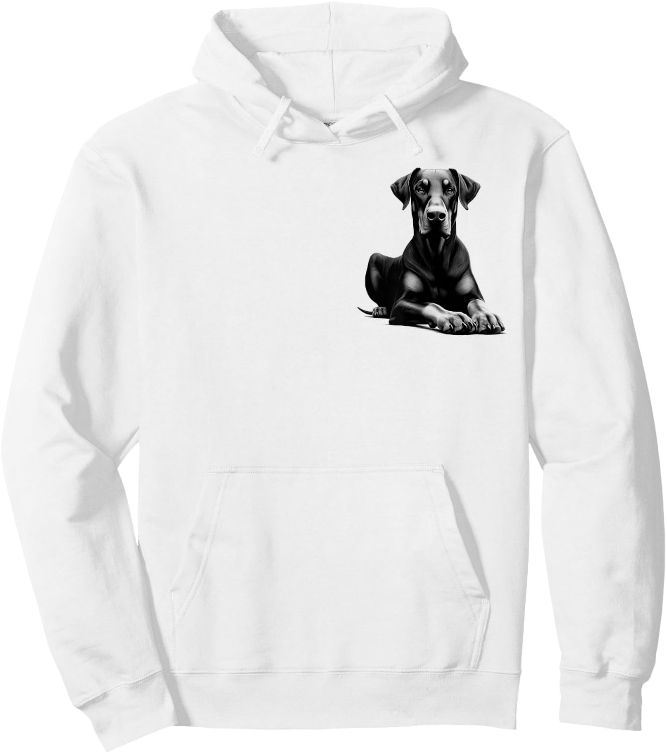 Cool Doberman with Floppy Ears - Lying Pose on Chest Hoodie - Hoodie | White