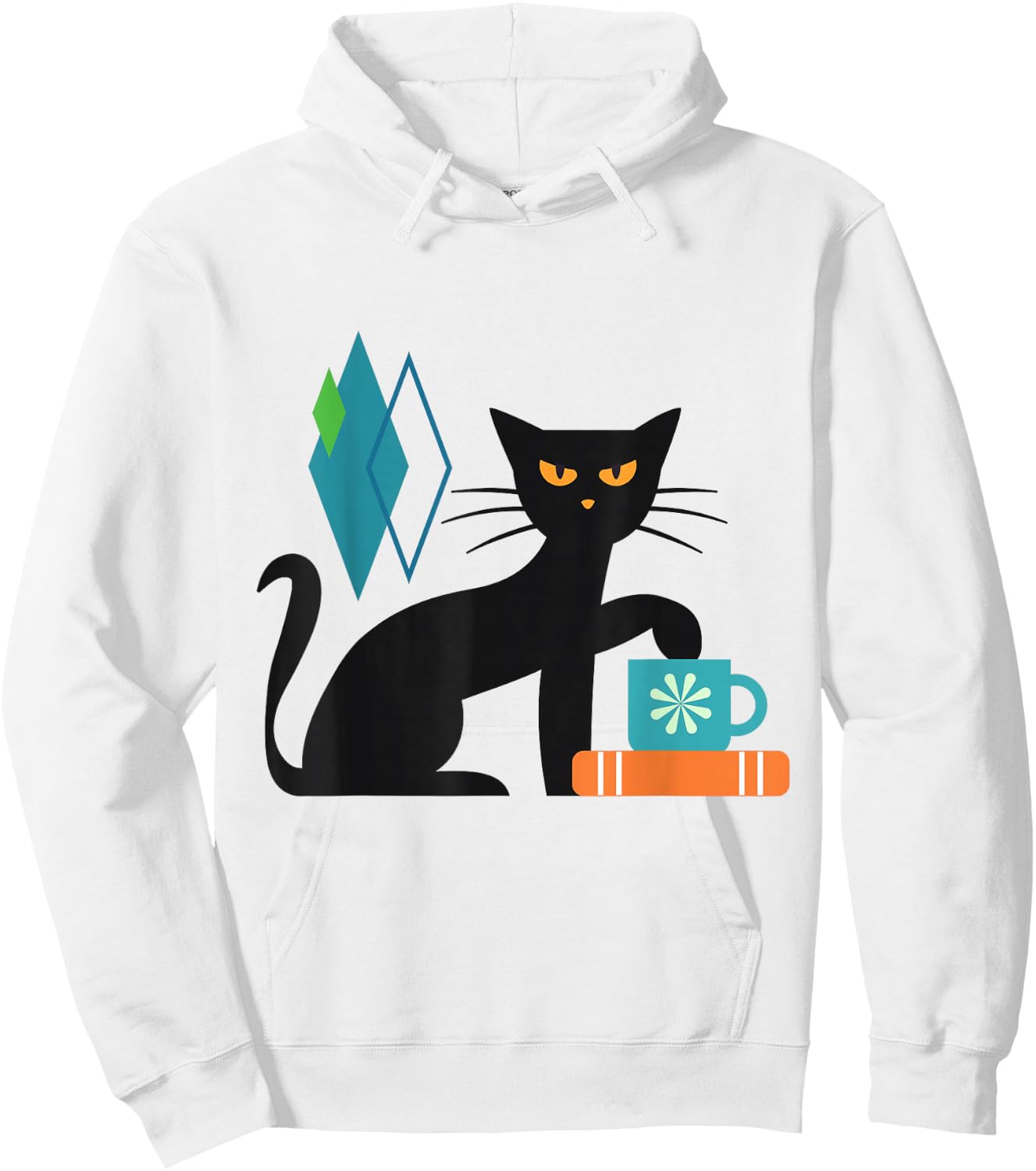 Cat Midcentury With Book and Coffee Atomic Age Mid Century Hoodie - Hoodie | White