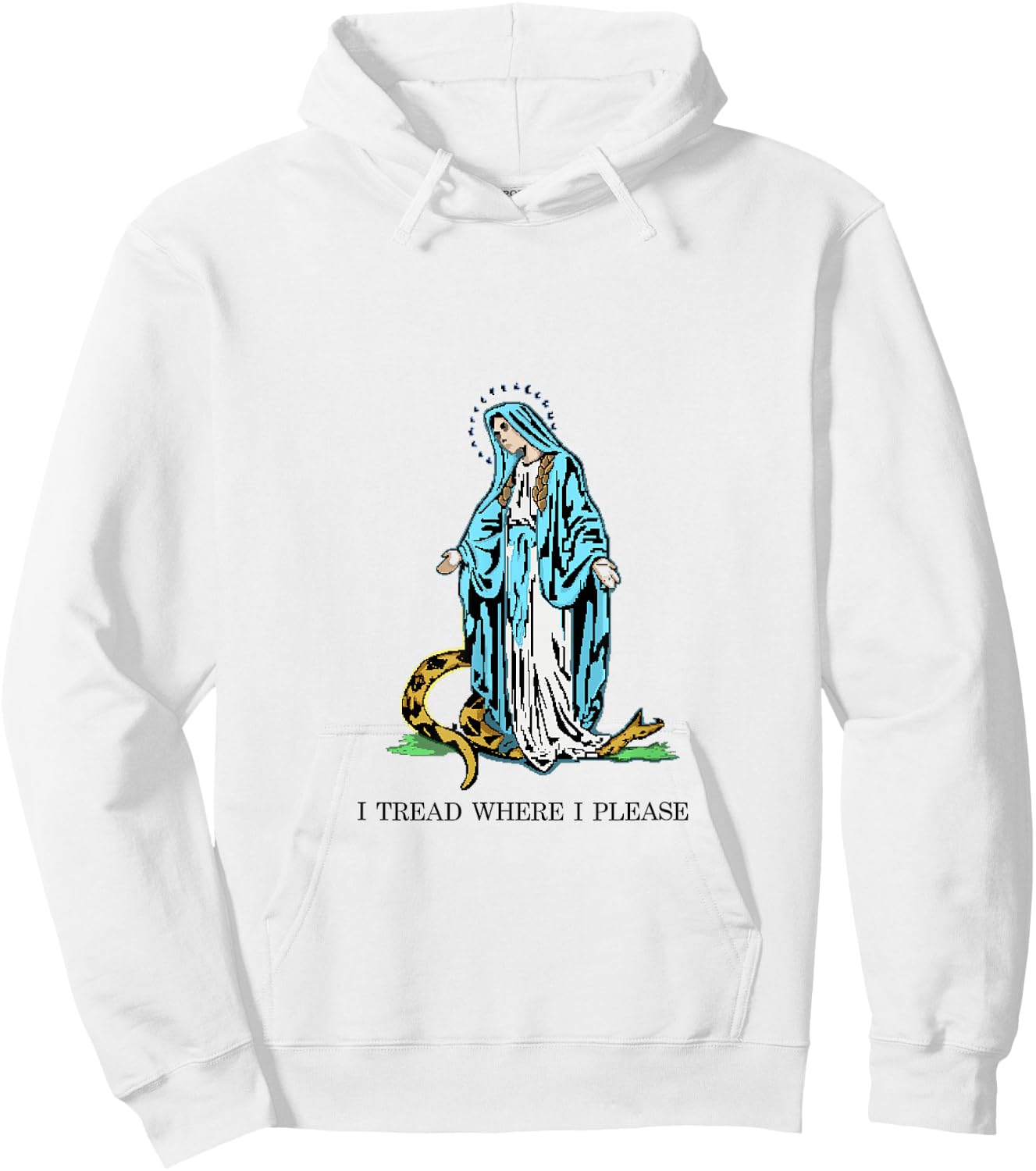 I Tread where I please - Blessed Mother Mary Stomping Snake Hoodie - Hoodie | White