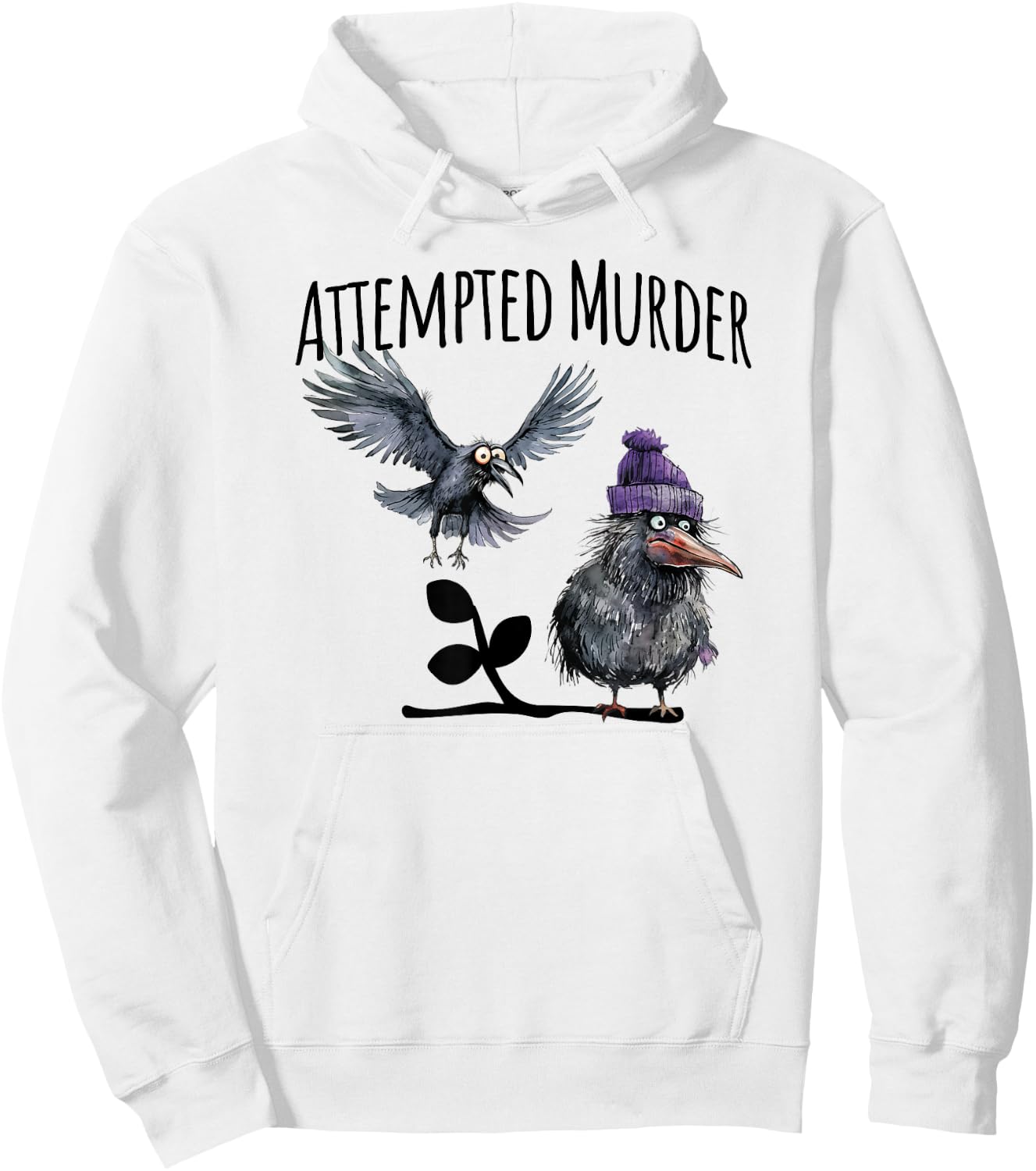 Attempted Murder funny crow visual pun design Hoodie - Hoodie | White