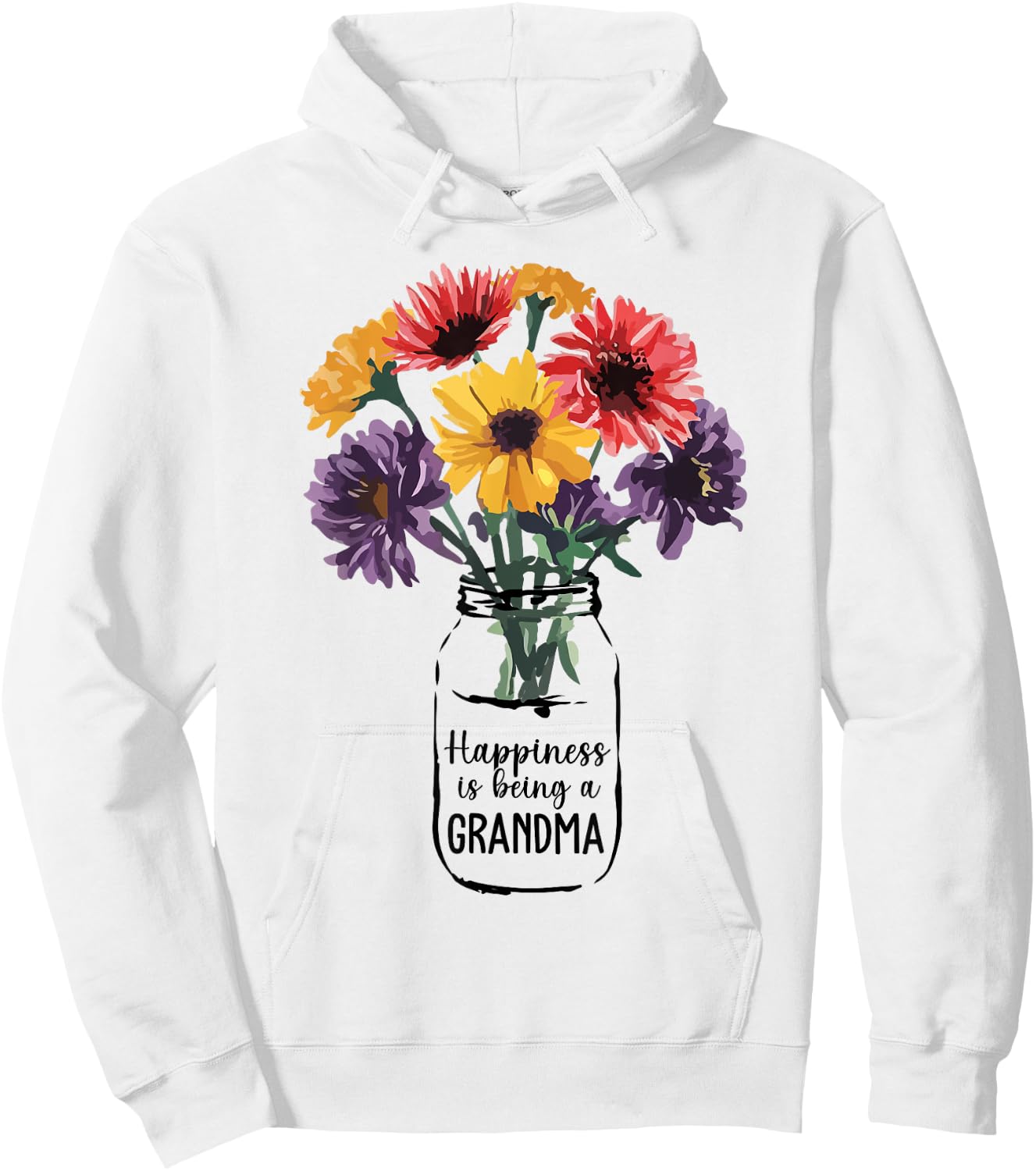 Happiness is Being Grandma Beautiful Flower Grandma Life Hoodie - Hoodie | White