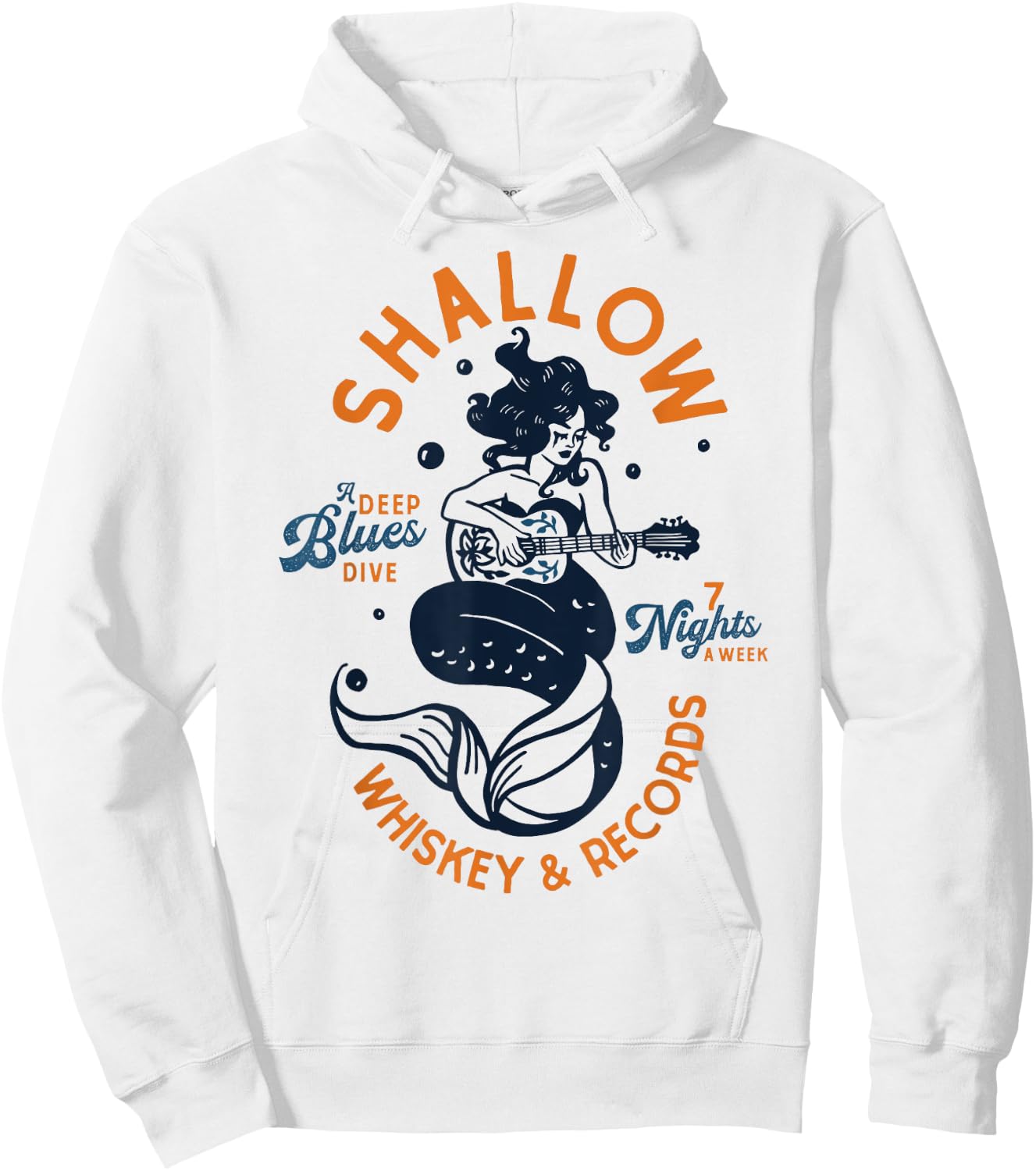 Vintage Music Venue Shirt: Whiskey Dive Bar Mermaid Guitar Hoodie - Hoodie | White