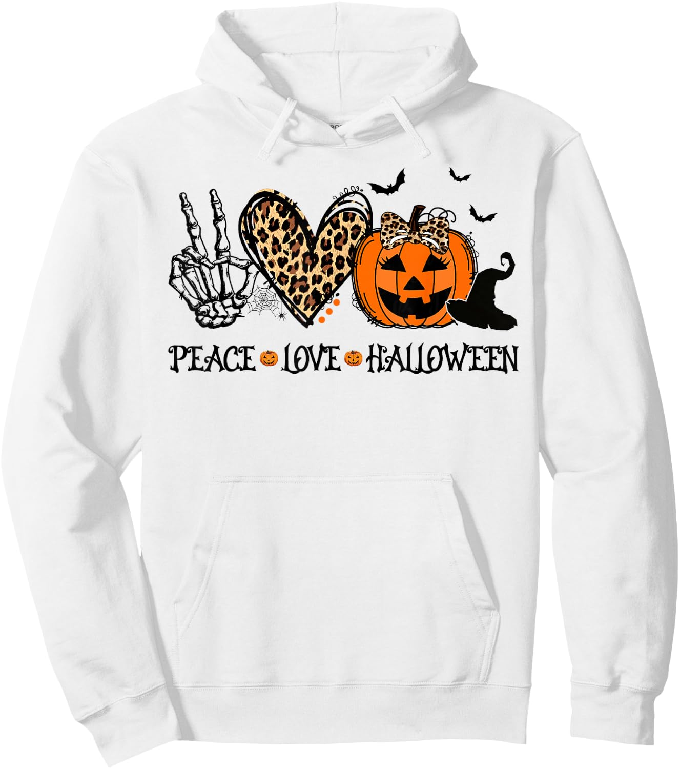 Peace Love Halloween Happy Halloween Pumpkin Leopard Heart Hoodie - Hoodie | White