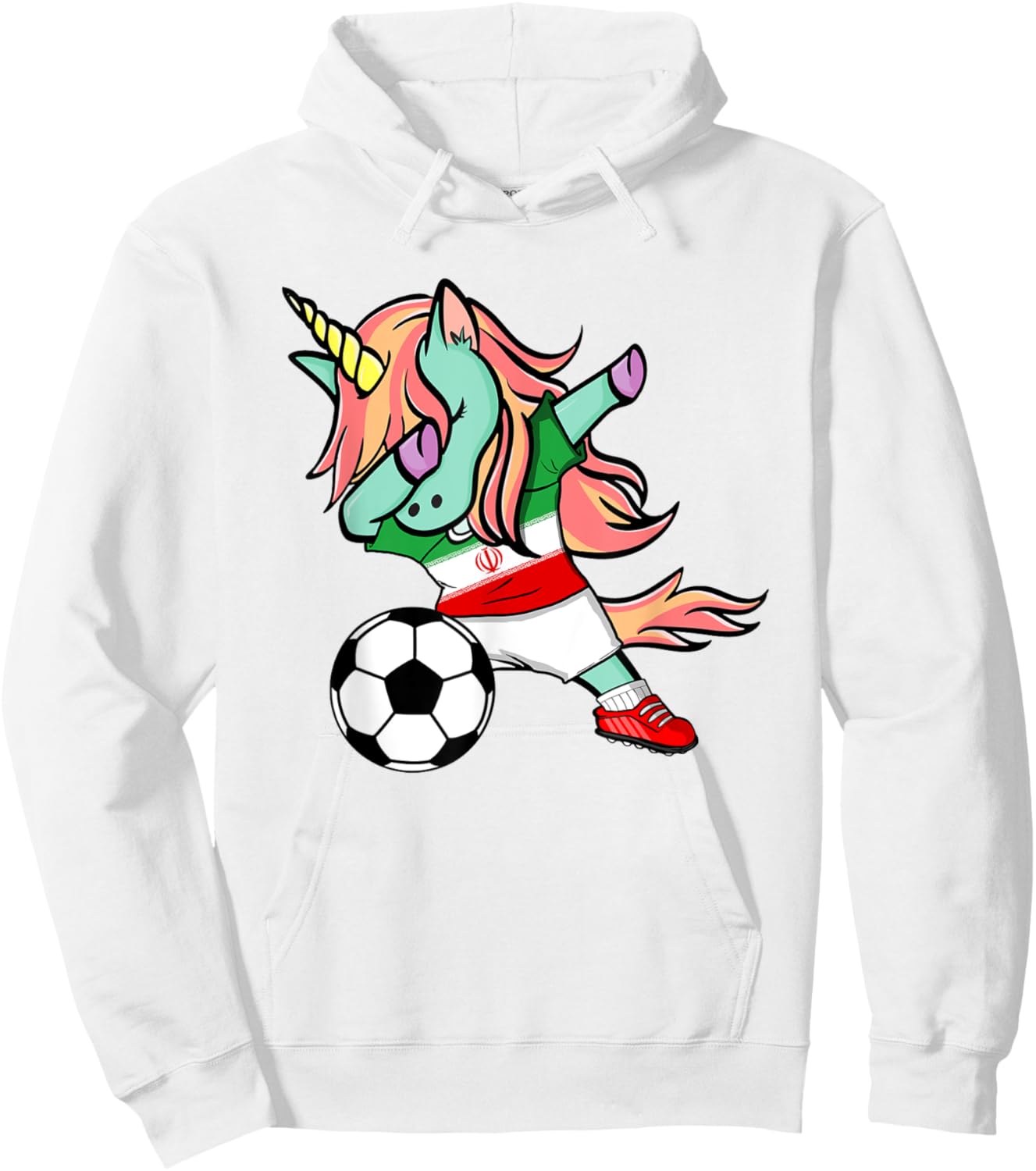 Funny Dabbing Unicorn Iran Football Team Iranian Flag Pride Hoodie - Hoodie | White