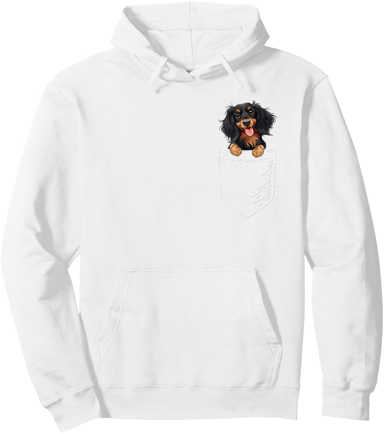 Funny Pocket Black Long Haired Dachshund Lover Hoodie - Hoodie | White