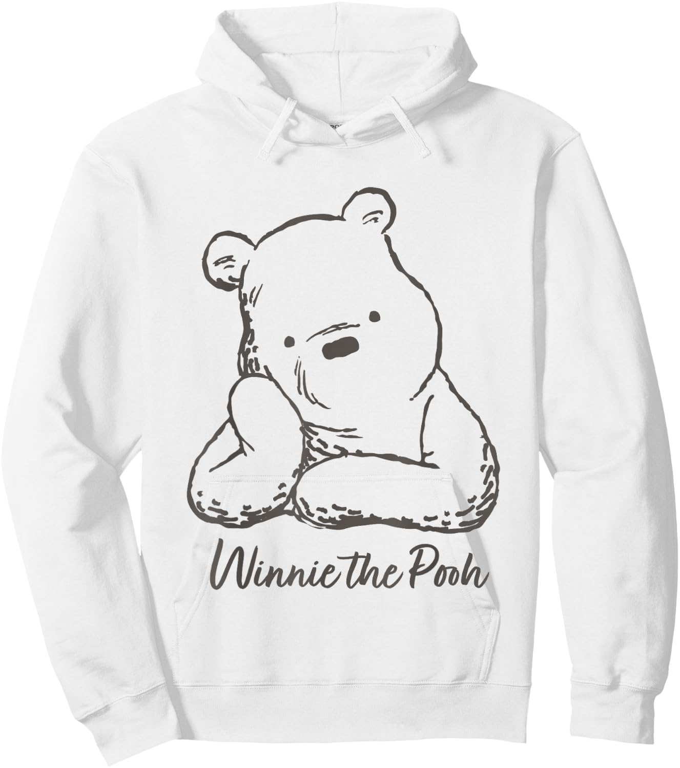 Disney Winnie the Pooh Cute Pooh Pose Outline Big Chest Logo Hoodie - Hoodie | White