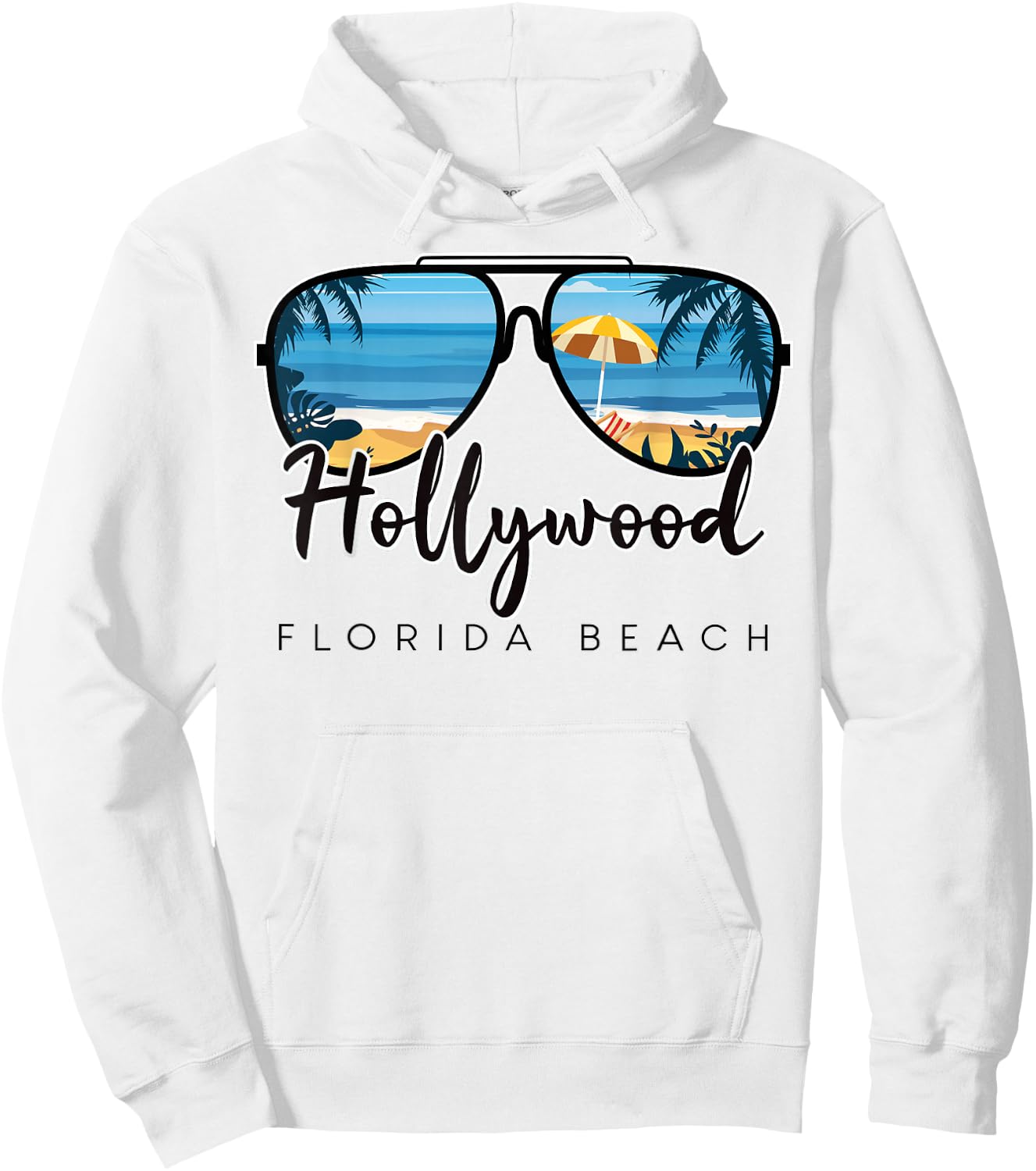 Hollywood Beach Florida Palm Tree Sunglasses Souvenir Hoodie - Hoodie | White