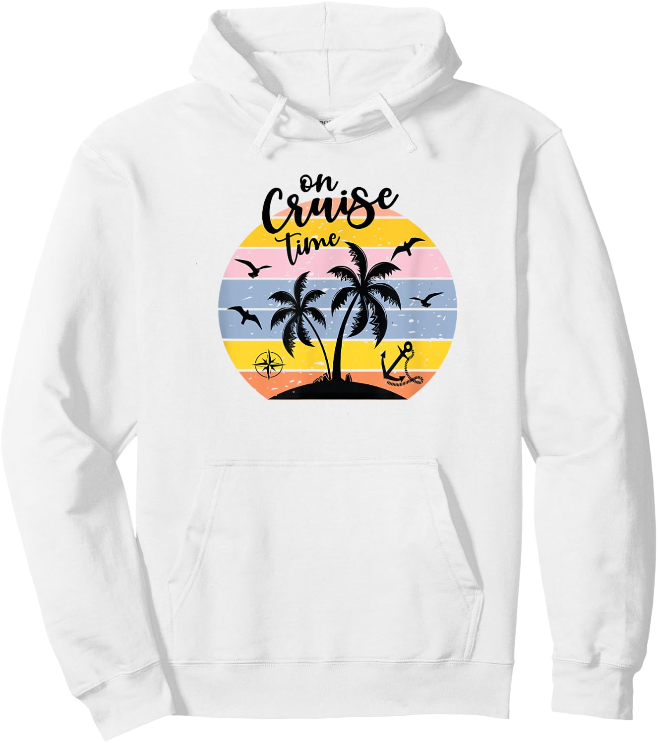 On Cruise Time Funny Coconut Tree Graphic Vintage Hoodie - Hoodie | White