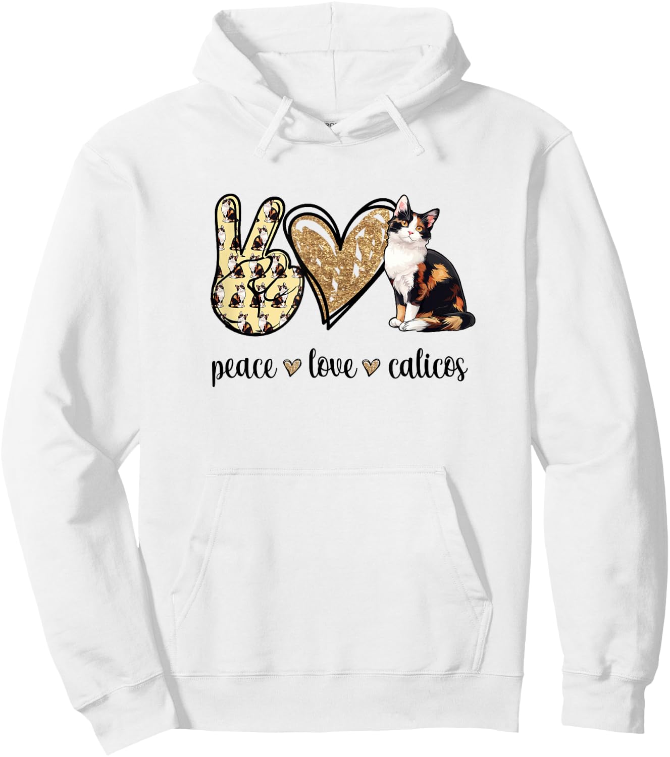 Peace Love Calico Cat Lover Hoodie - Hoodie | White