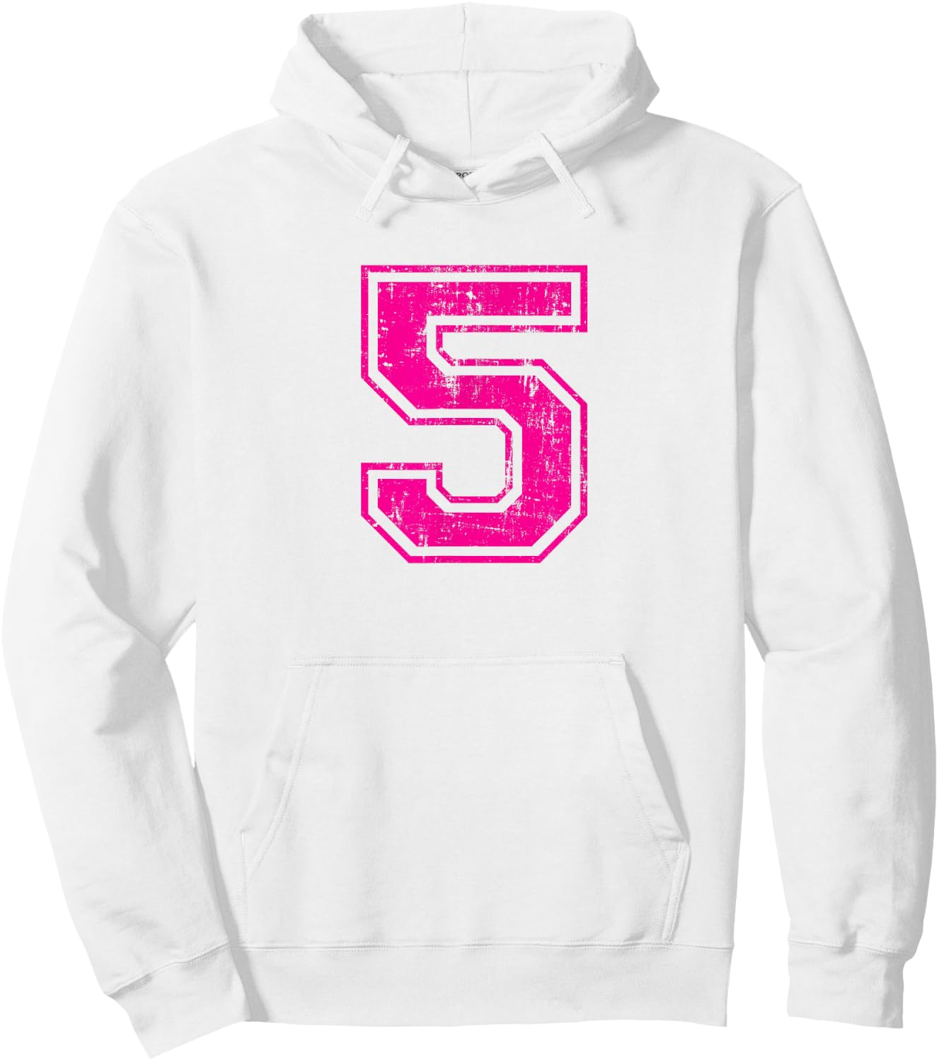 Number 5 Five Varsity Distressed Vintage Sport Team Player's Hoodie - Hoodie | White