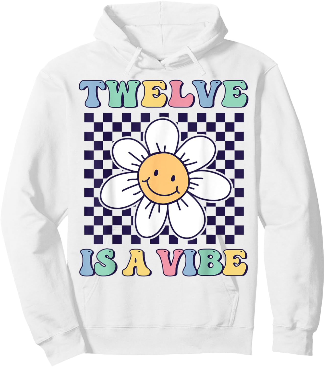 Twelve Is A Vibe Groovy 12th Birthday Party Daisy Flower Hoodie - Hoodie | White