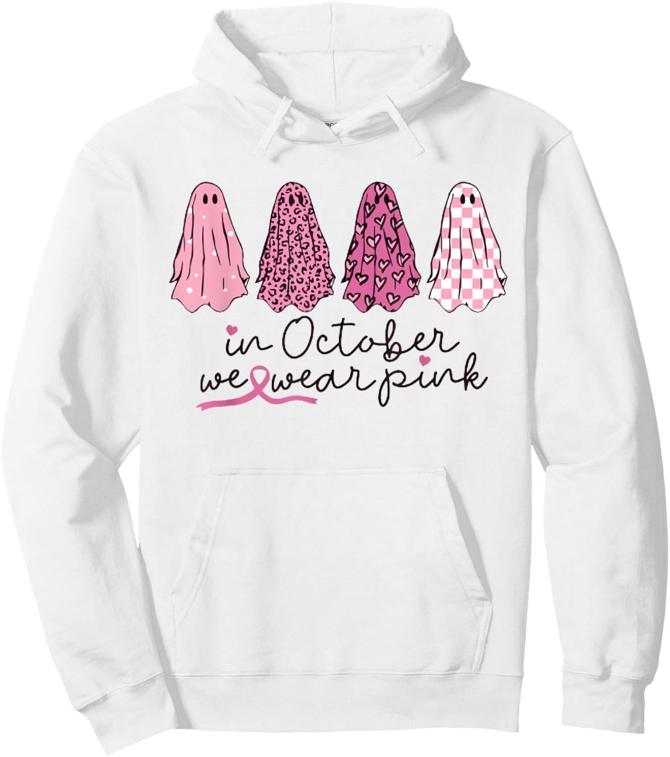 Women In October We Wear Pink Wizard Ghosts Breast Cancer Hoodie - Hoodie | White