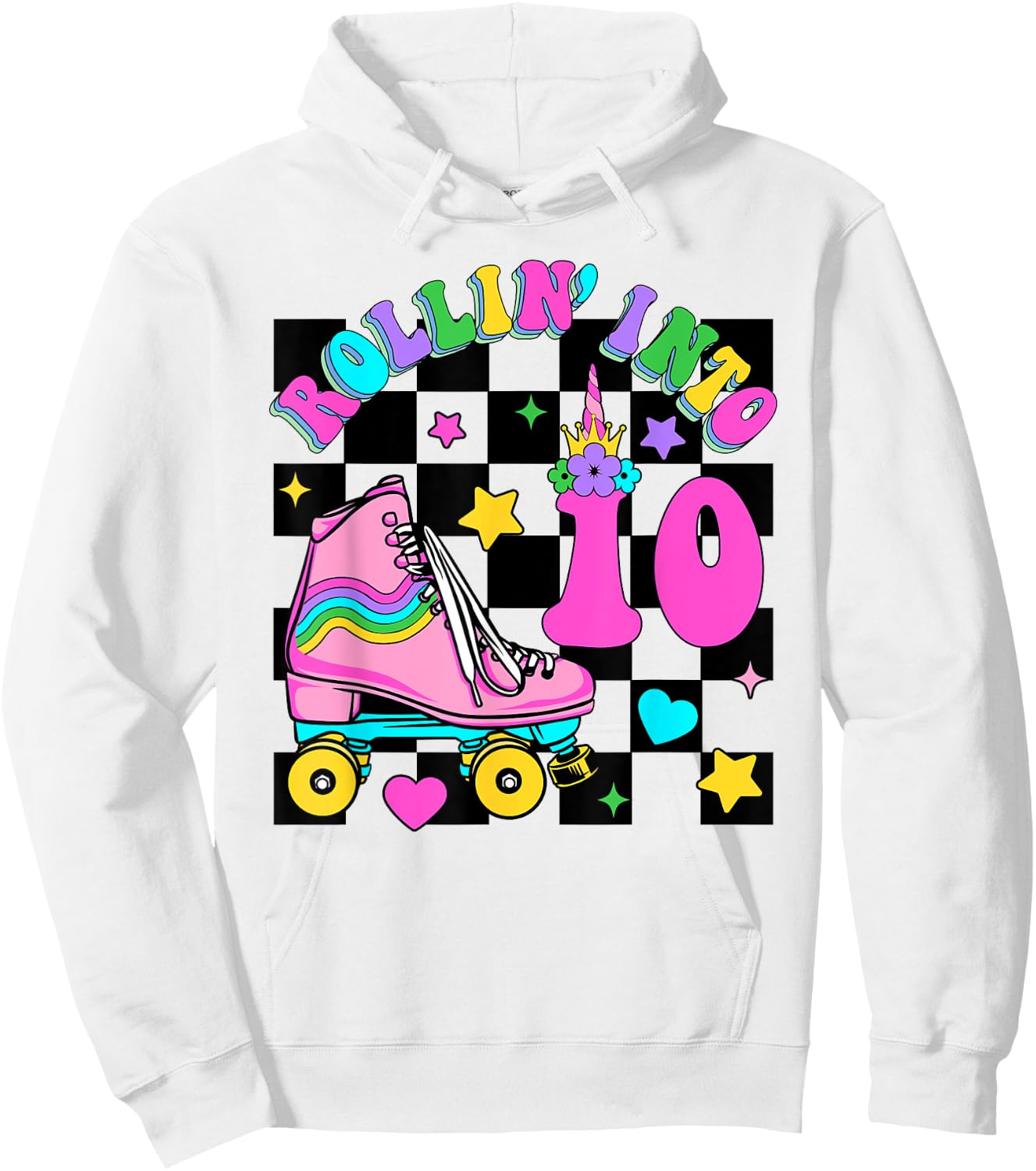 Rolling Into 10 Years Old Skater 10th Birthday Kids Girls Hoodie - Hoodie | White