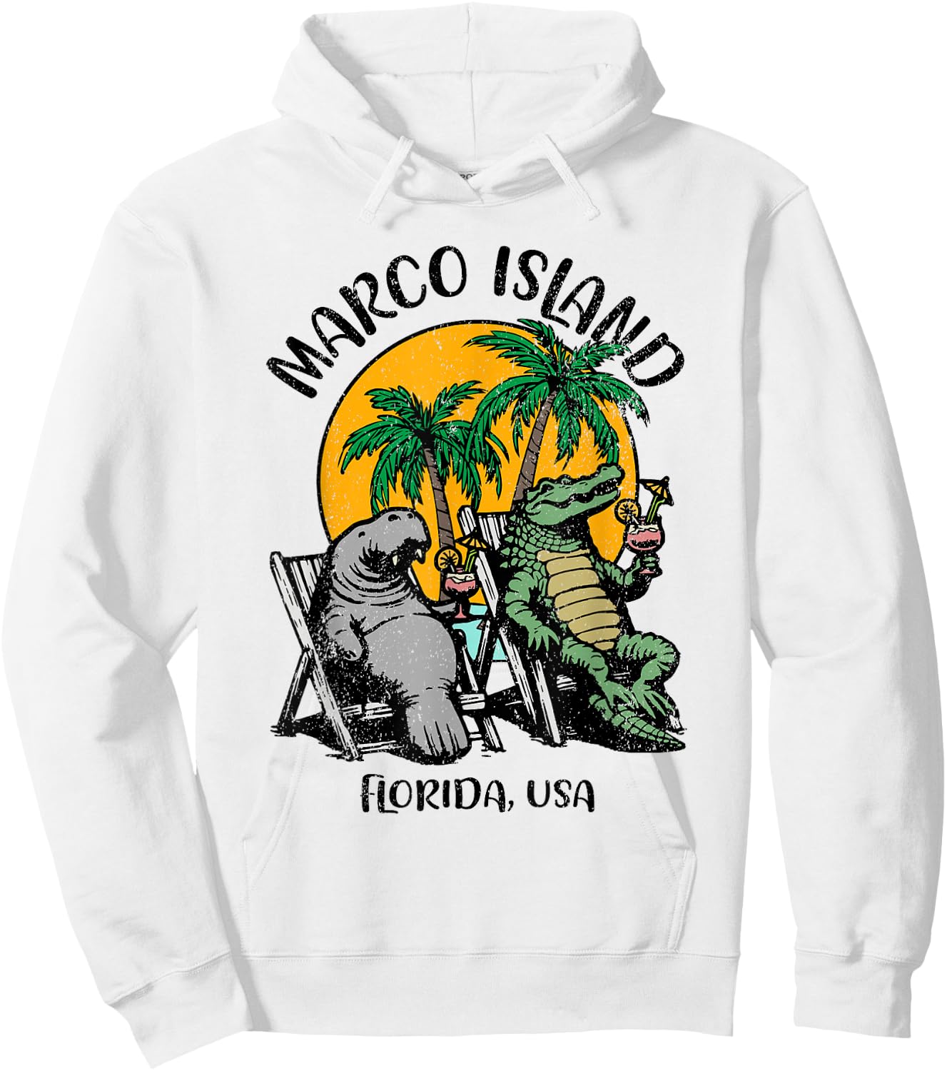 Marco Island Florida USA Funny Manatee Alligator Design Hoodie - Hoodie | White