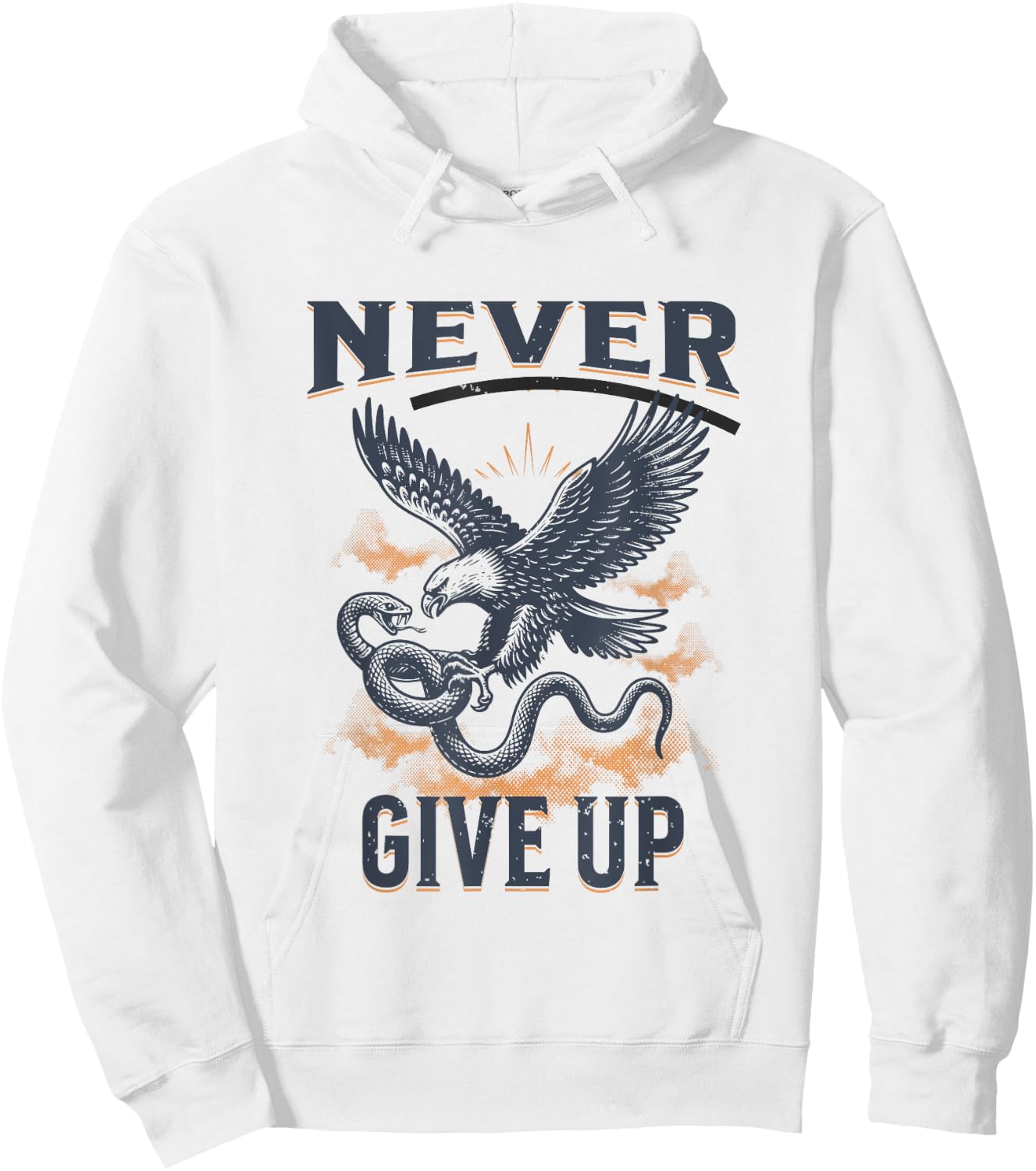 Never Ever Give Up Snake Vs. Eagle Motivational Hoodie - Hoodie | White