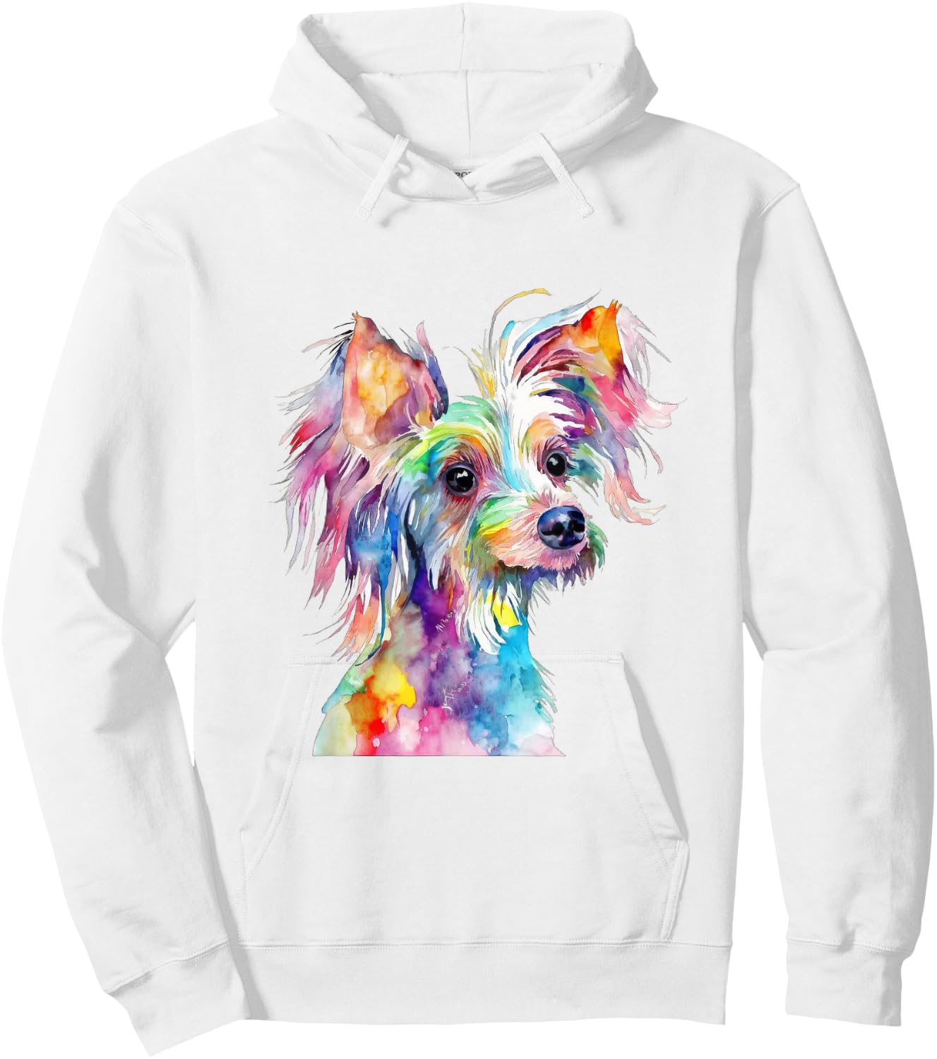 Chinese Crested Dog Colorful Watercolor Dog Hoodie - Hoodie | White