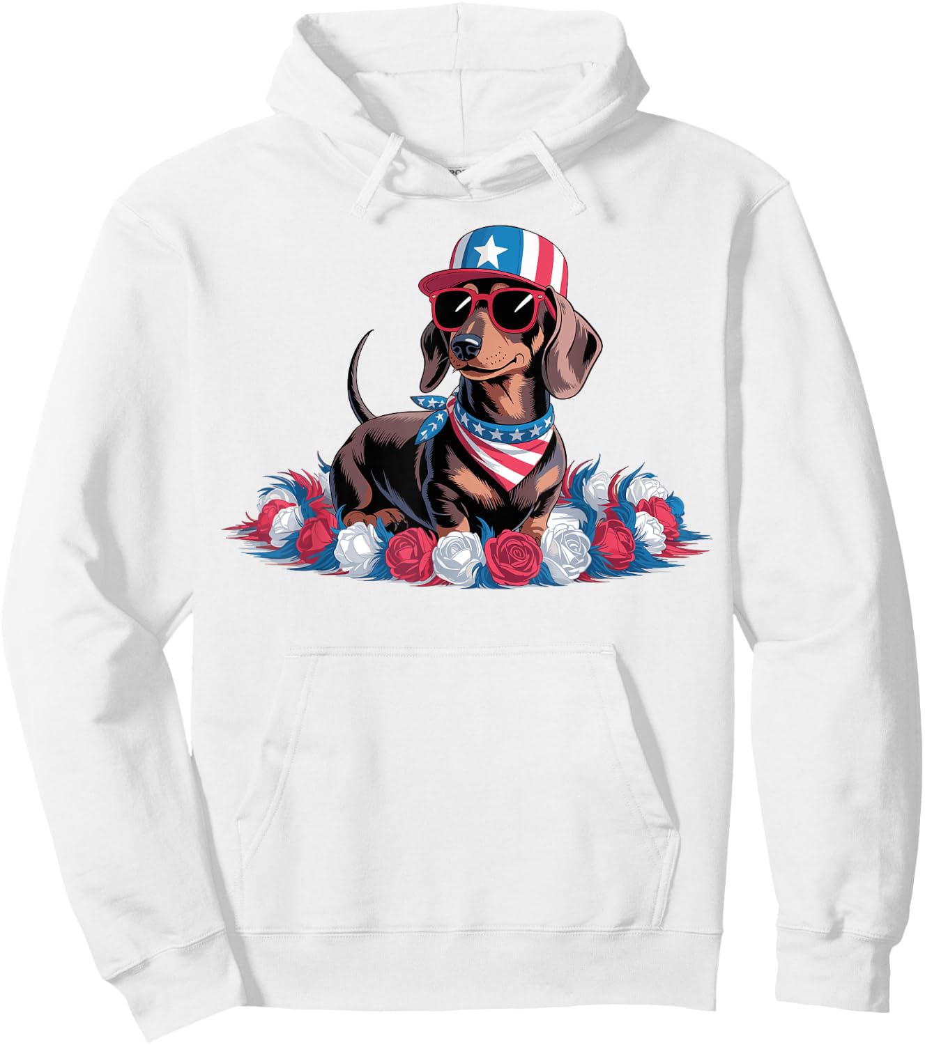 Patriotic Dachshund Dog USA Flag Sunglasses 4th of July Hoodie - Hoodie | White