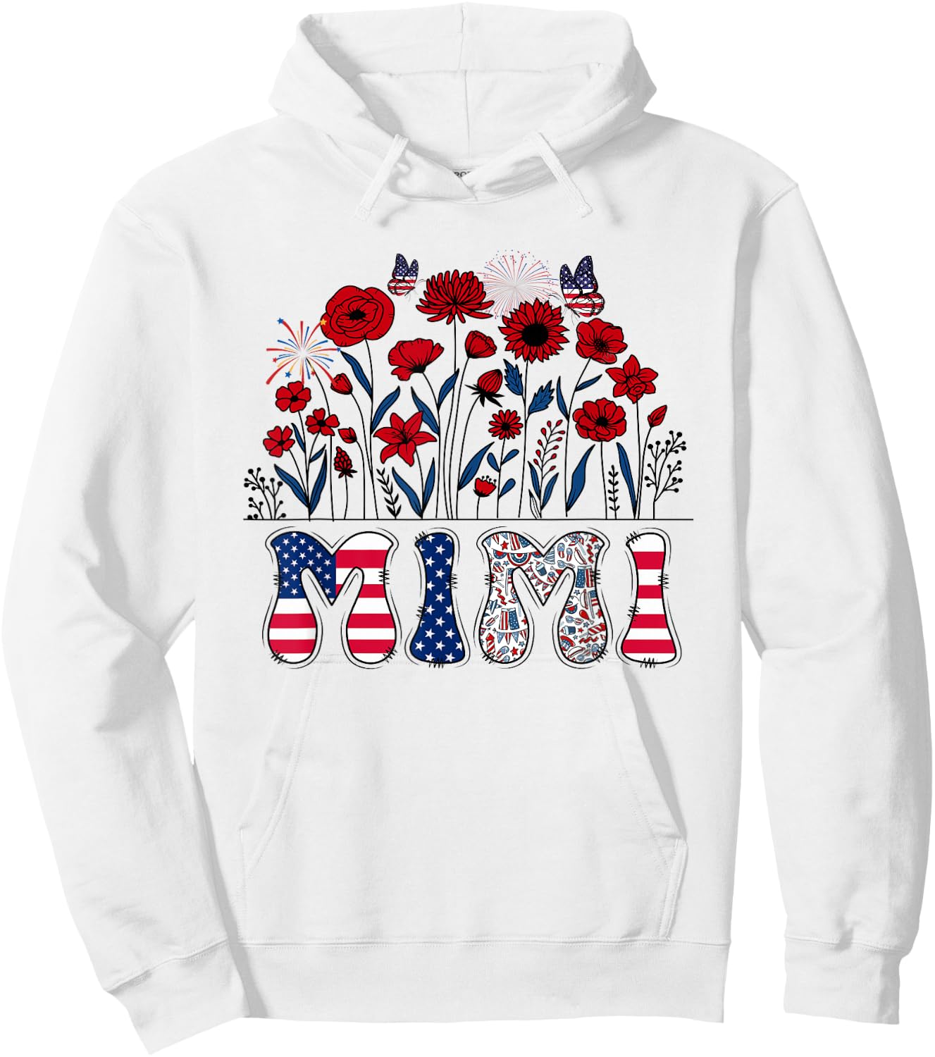 Groovy Mimi 4th of July Patriotic Floral Women Mother's Day Hoodie - Hoodie | White