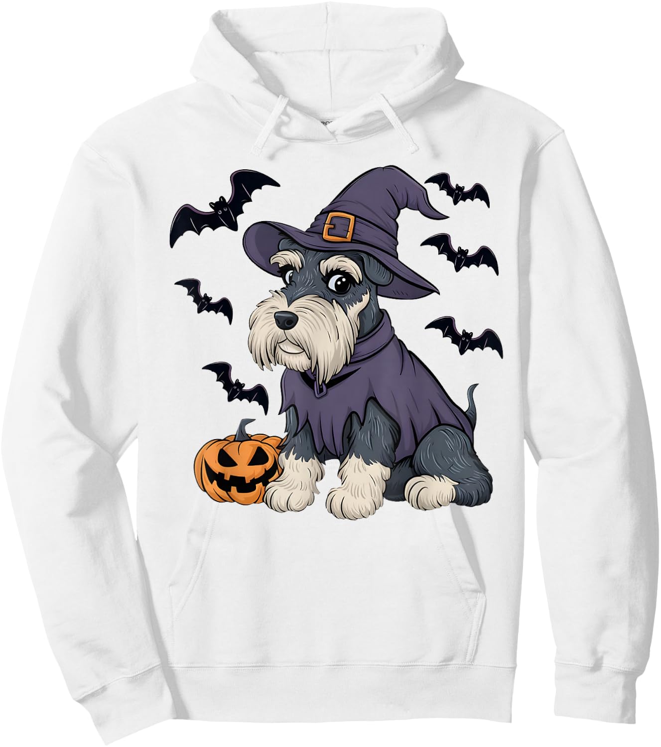 Schnauzer Dog Scary Pumpkin Bat Witch Schnauzer Halloween Hoodie - Hoodie | White
