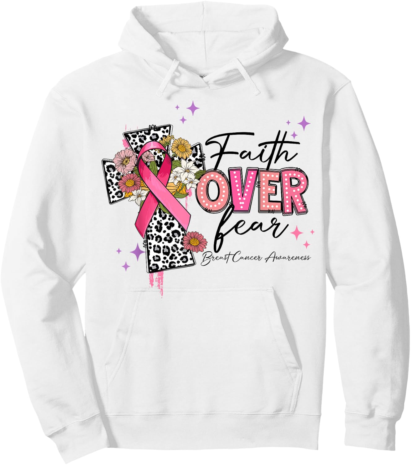 Faith Over Fear Breast Cancer Awareness Christian Religious Hoodie - Hoodie | White