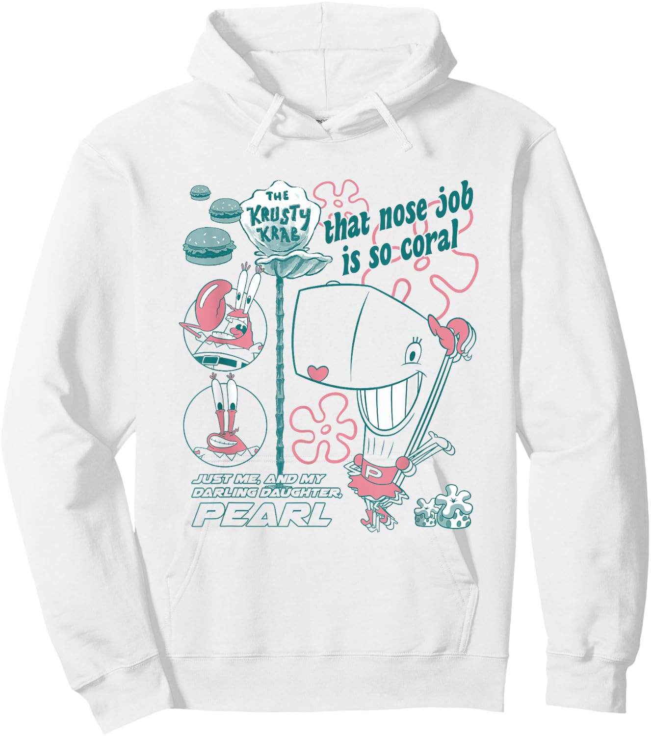 SpongeBob SquarePants Mr. Krabs And Pearl Retro Chest Poster Hoodie - Hoodie | White