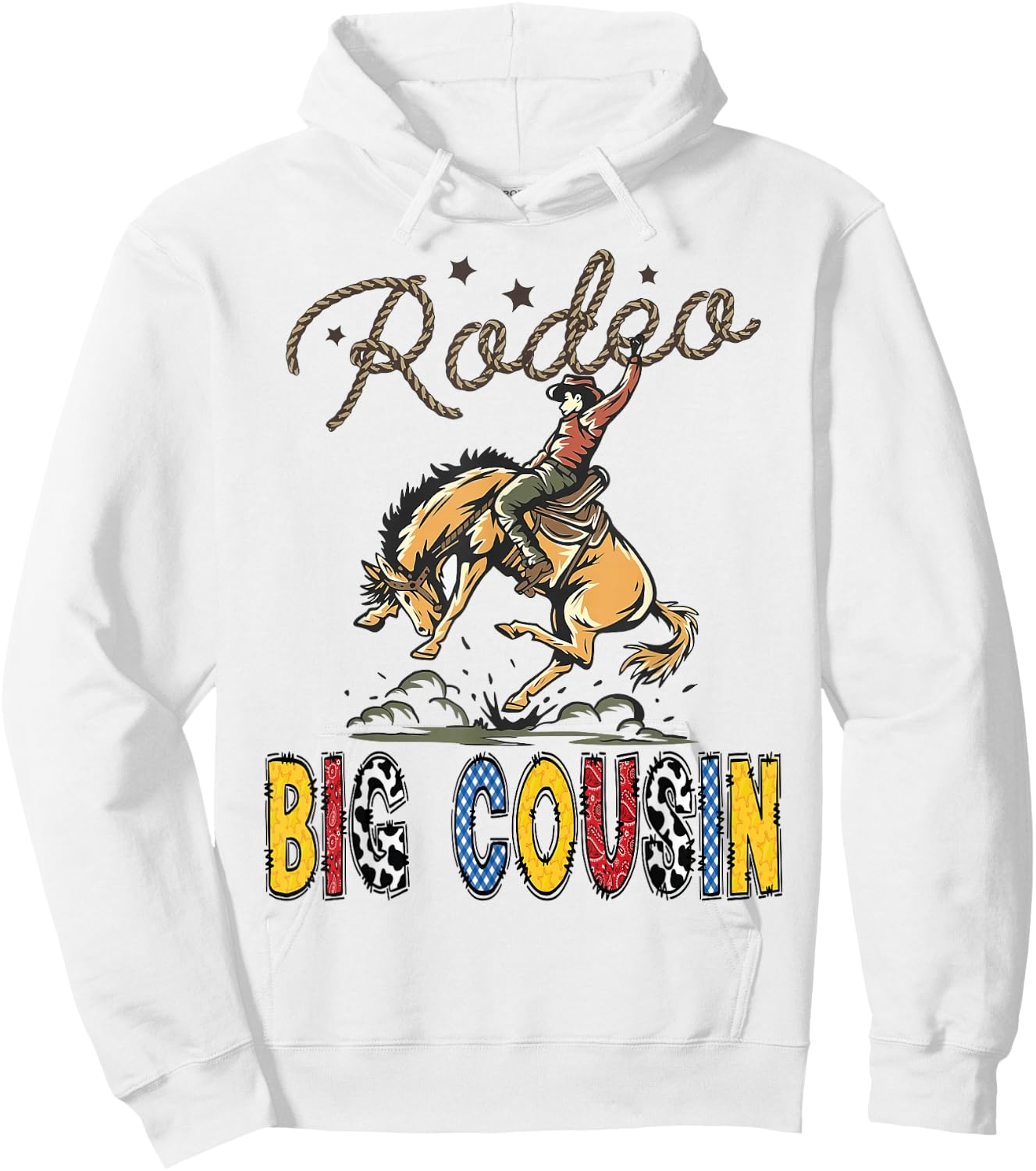 Rodeo Big Cousin Cowboy Cowgirl Birthday Kids Matching Hoodie - Hoodie | White