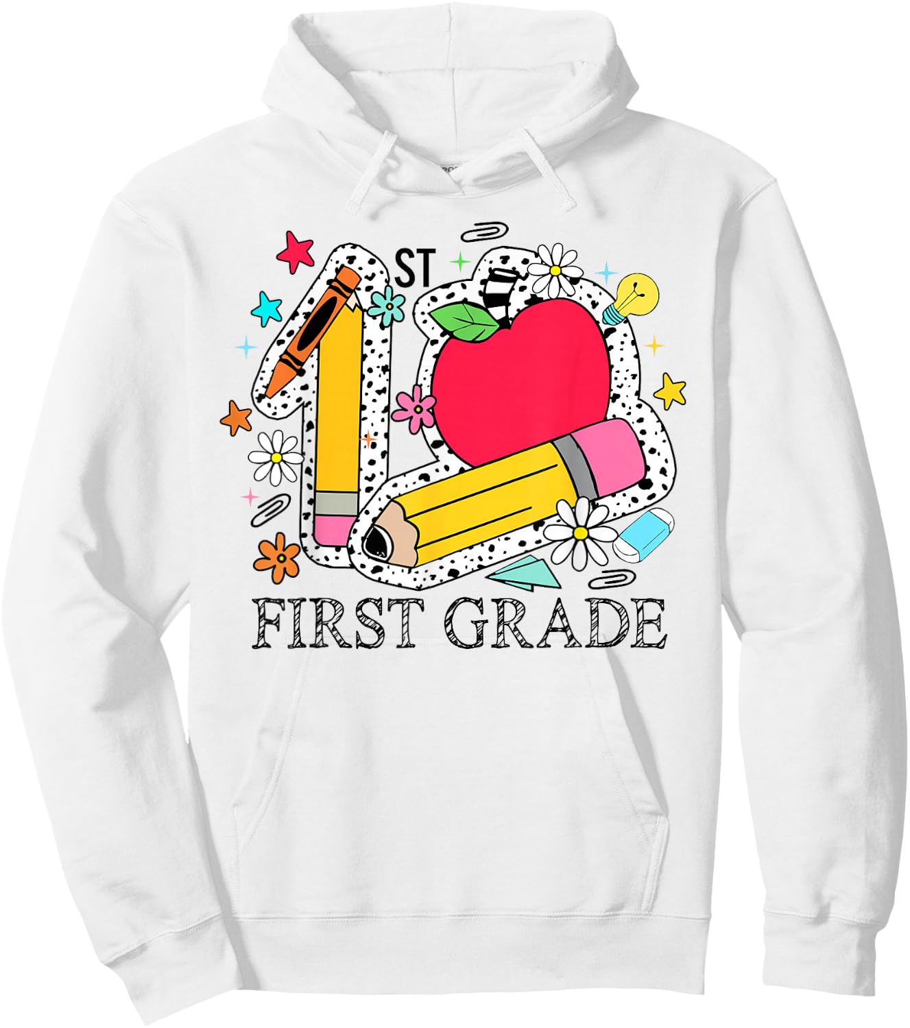 First Grade 1st Grade Teacher Pencil Apple Back To School Hoodie - Hoodie | White