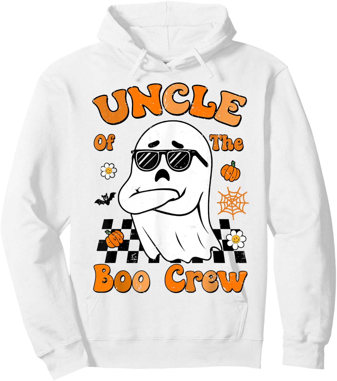 Uncle Of The Boo Crew Groovy Retro Family Halloween Funny Hoodie - Hoodie | White