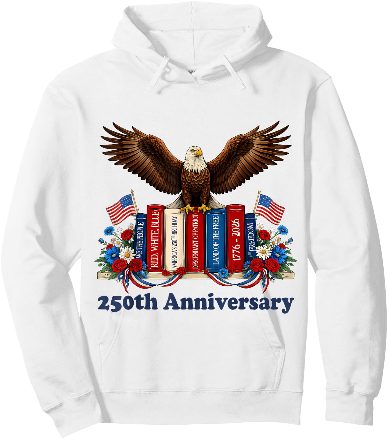 250th Anniversary 1776-2026 Book Lover 4th of July Teacher Hoodie - Hoodie | White