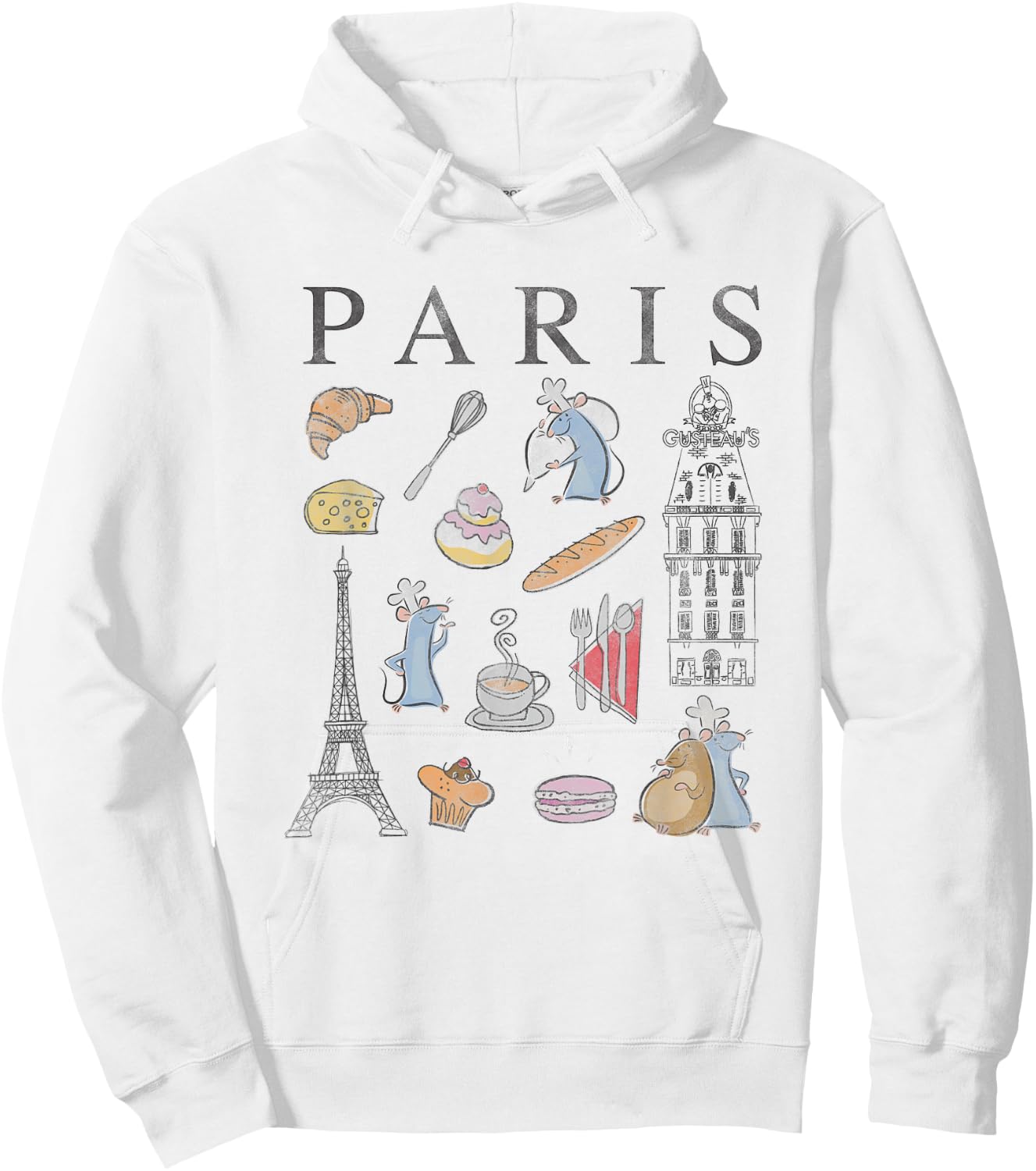Disney Pixar Ratatouille Paris Food & Places Collage Retro Hoodie - Hoodie | White