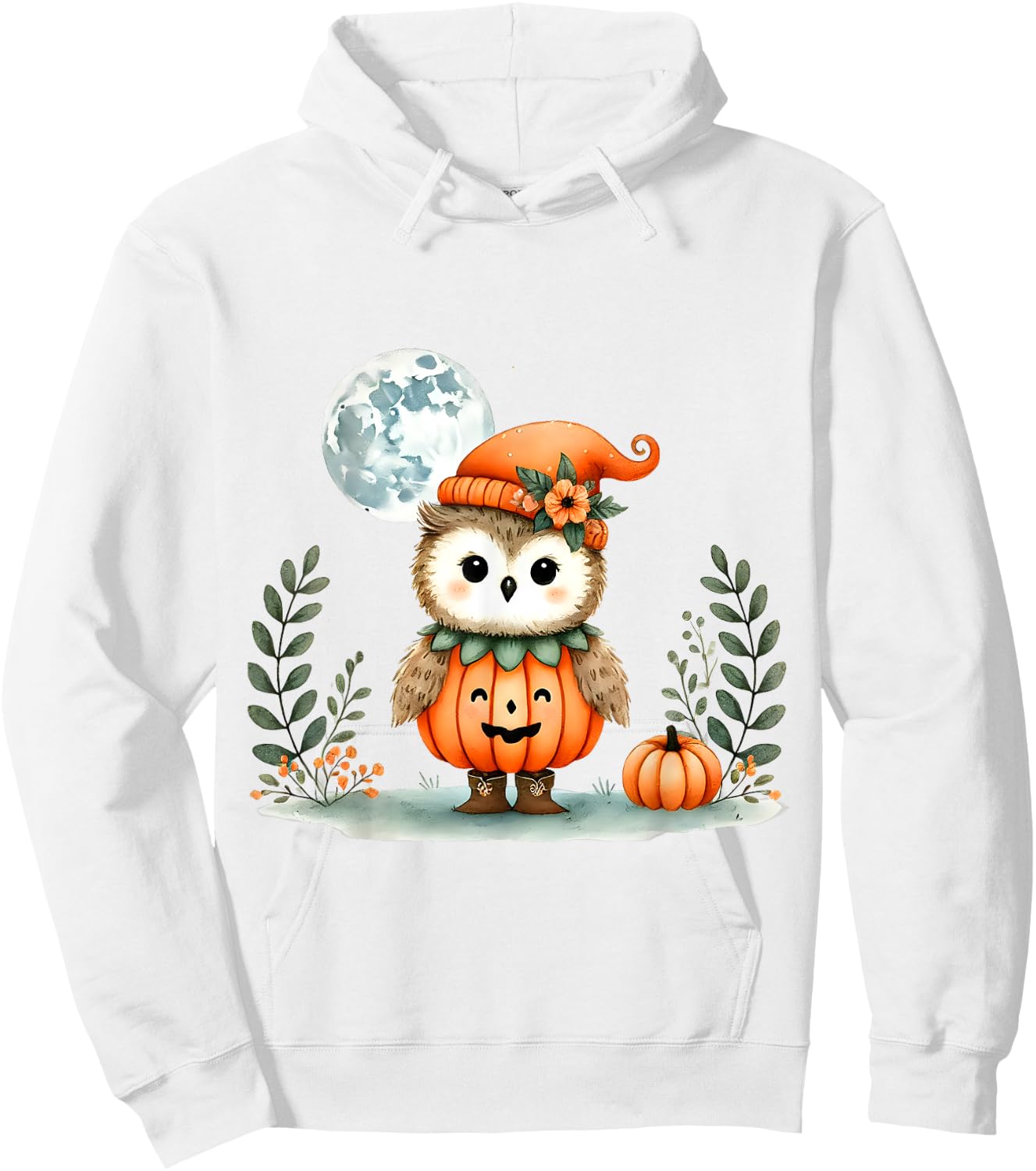 Halloween Owl With Pumpkin Costume Full Moon Hoodie - Hoodie | White