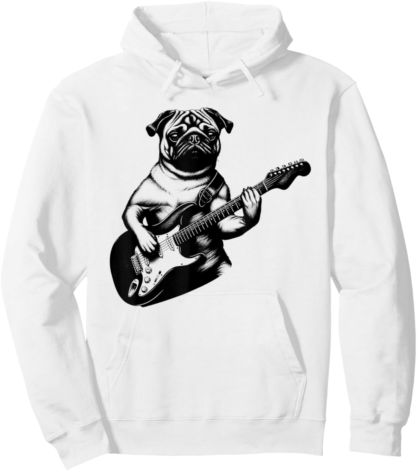 Pug Dog Playing Electric Guitar Rock Star Guitarist Hoodie - Hoodie | White
