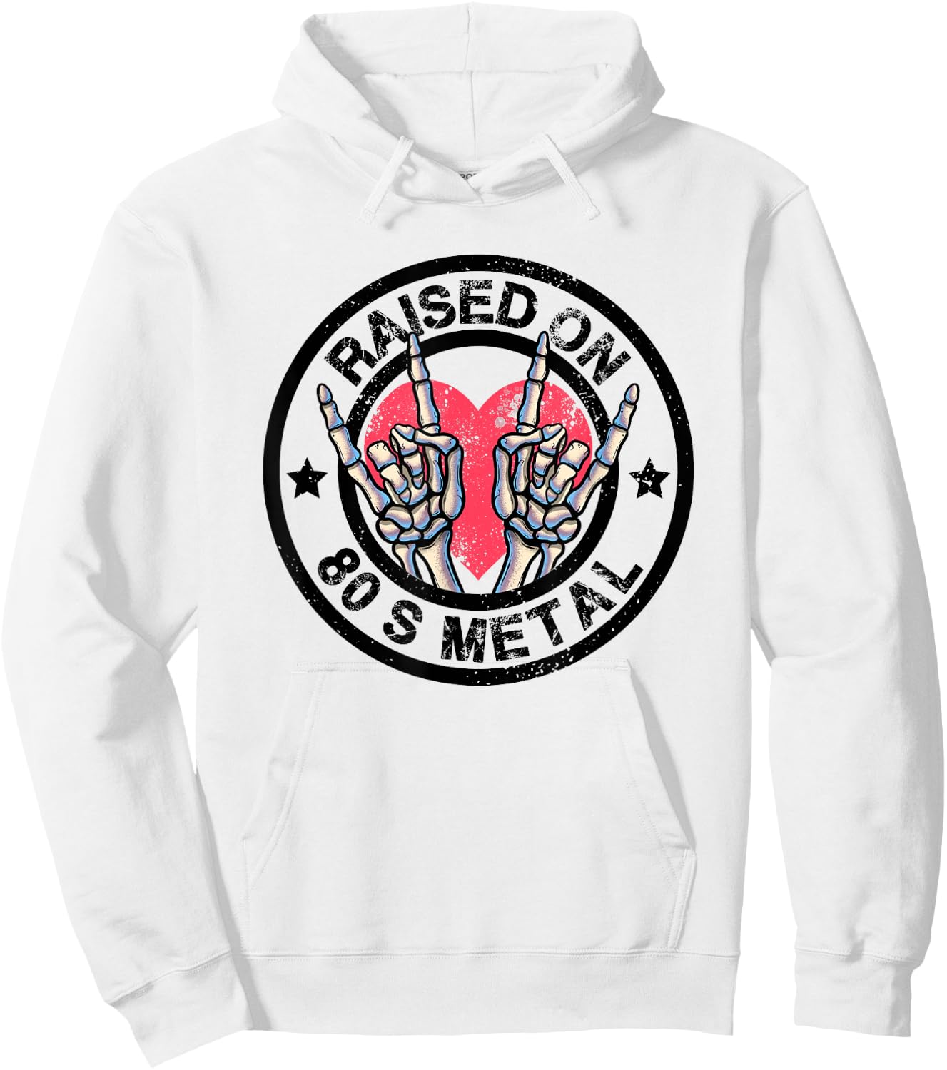 Raised on 80s Metal Skeleton Hand Rock Heavy Metal Concert Hoodie - Hoodie | White