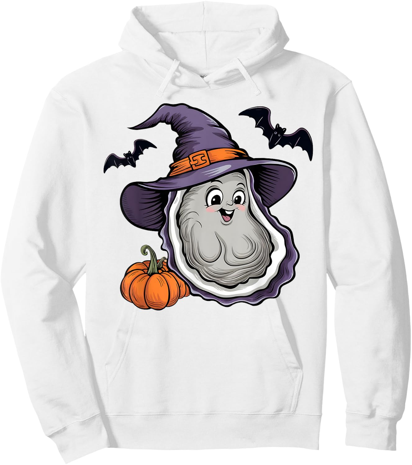 Oyster Scary Pumpkin Bat Funny Witch Hat Oyster Halloween Hoodie - Hoodie | White