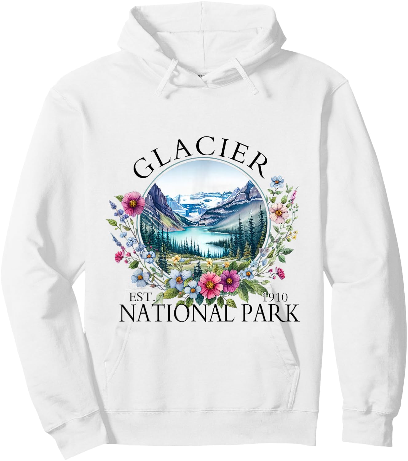 Retro Floral Glacier National Park Hiking Camping Outdoor Hoodie - Hoodie | White